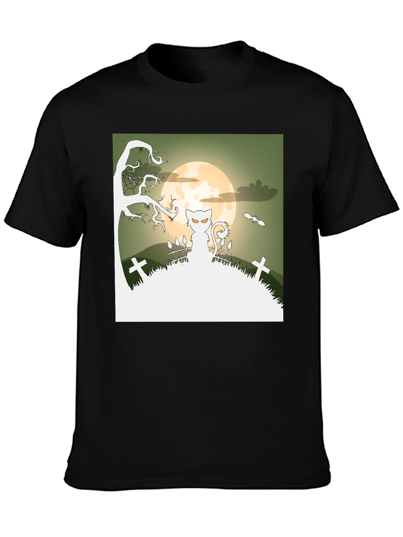 Spooky Halloween Cat T-Shirt - Black
