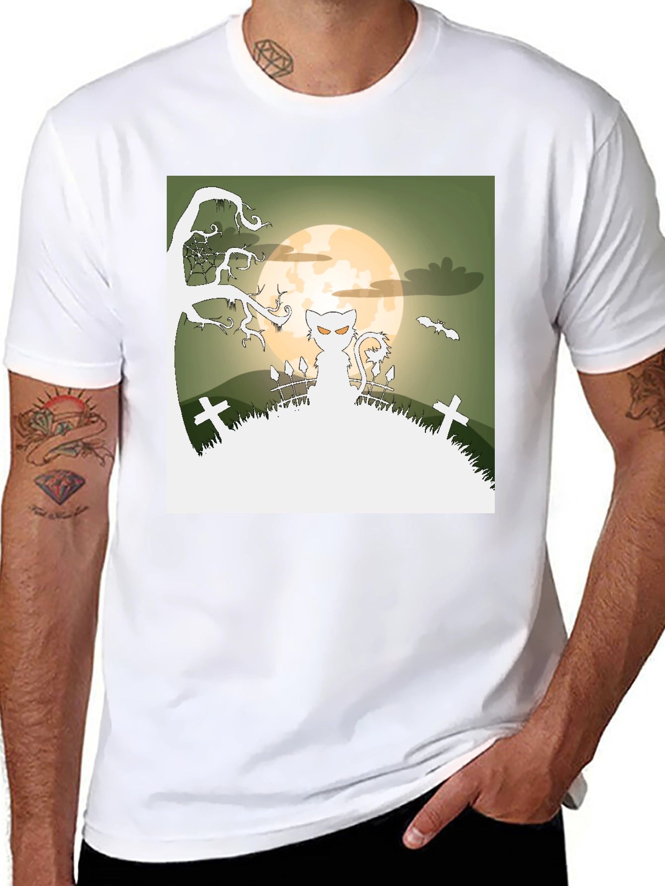 Spooky Halloween Cat T-Shirt - Black