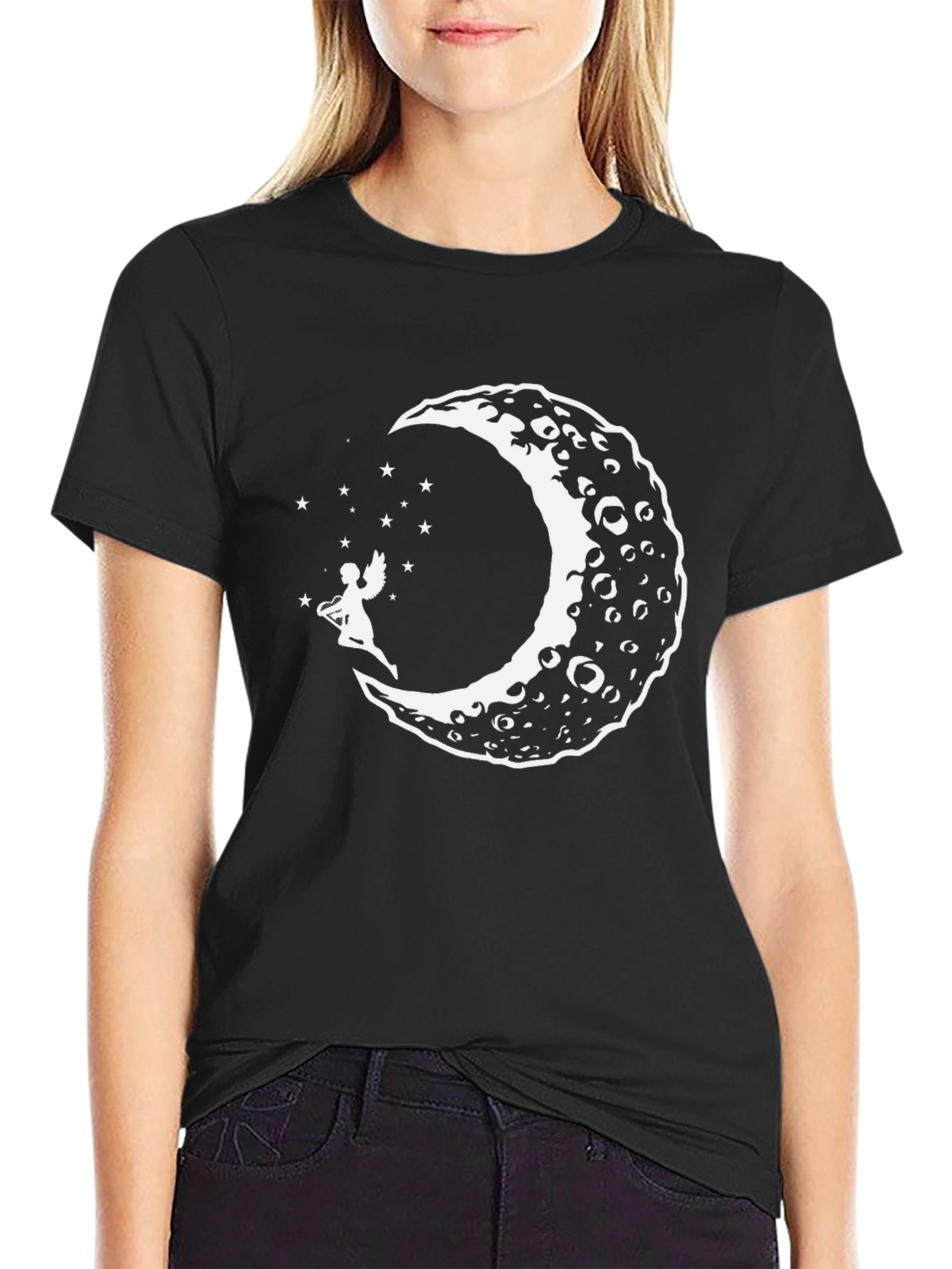 Moon Fairy Graphic Tee - Black Cotton T-Shirt