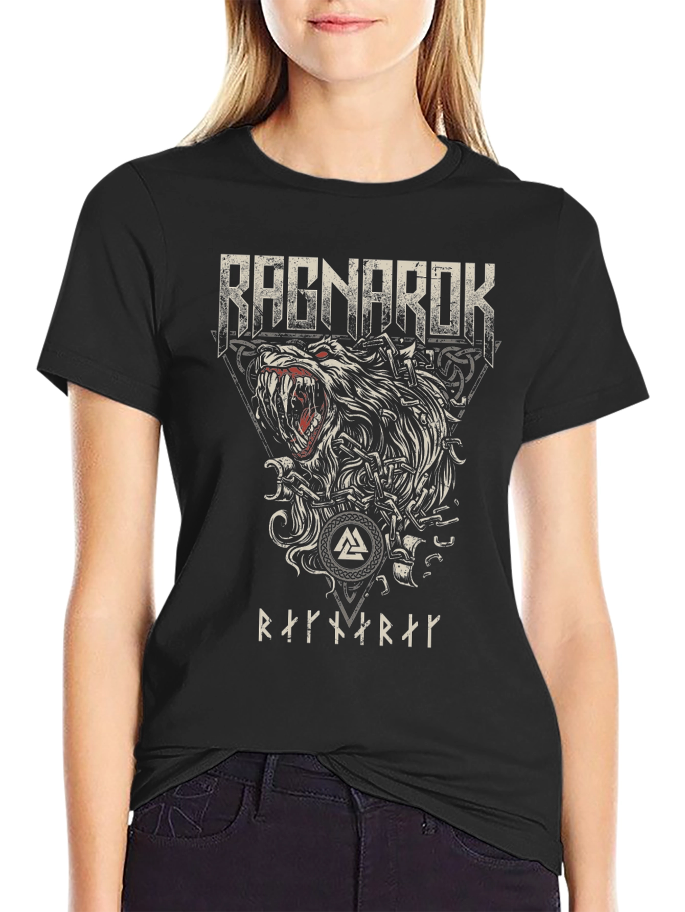 Ragnarok Wolf Graphic Tee - Norse Viking Style