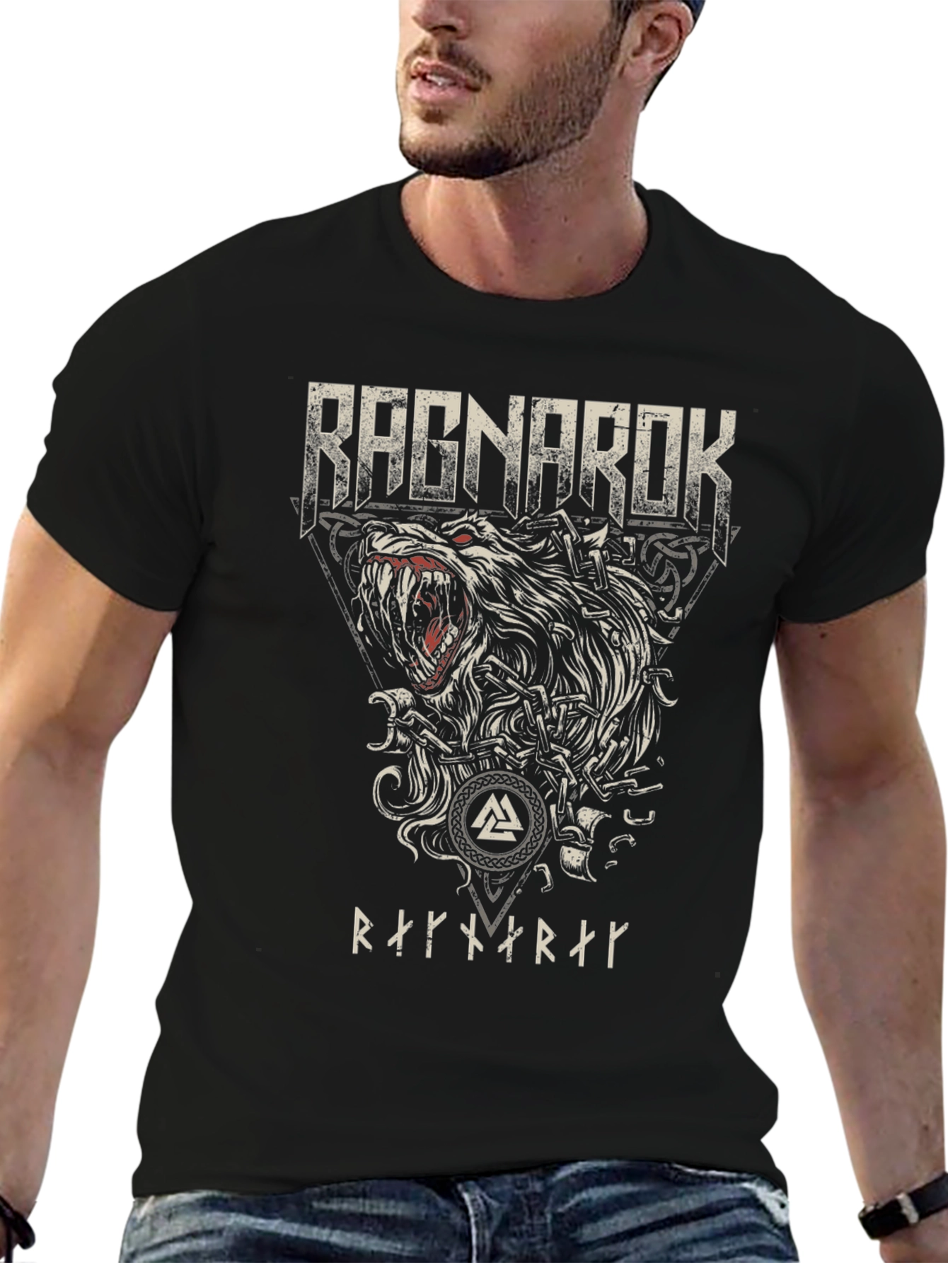 Ragnarok Wolf Graphic Tee - Norse Viking Style