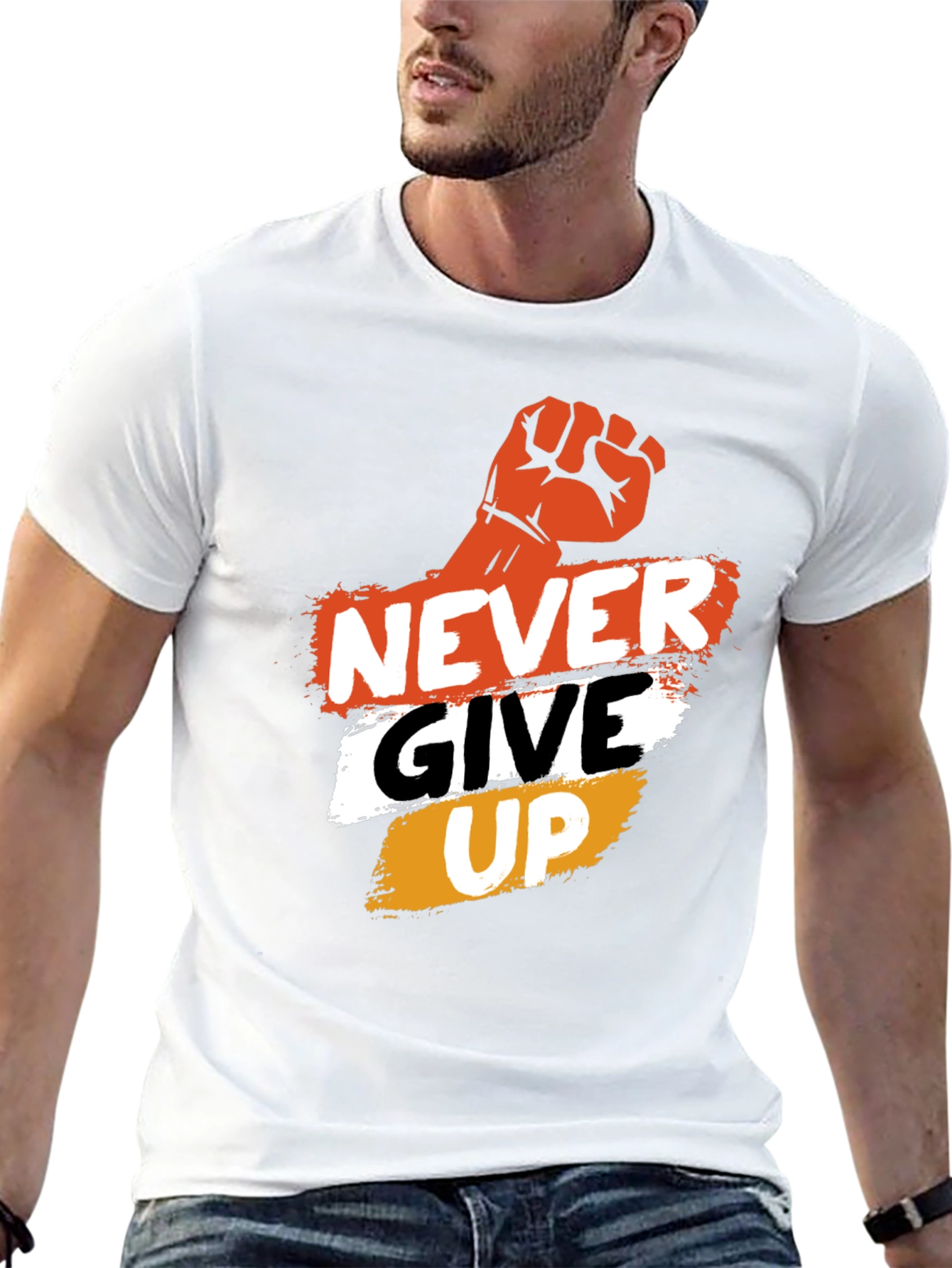 Never Give Up Graphic Tee - Motivational Mens T-Shirt