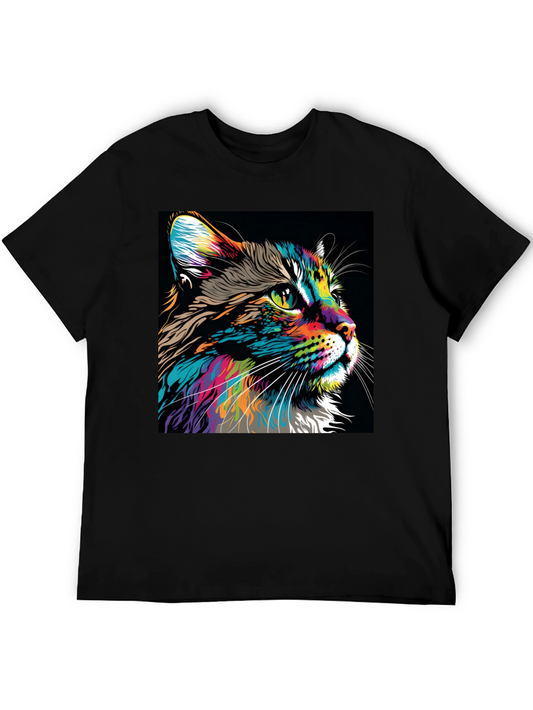 Vibrant Cat Graphic T-Shirt - Colorful Feline Art
