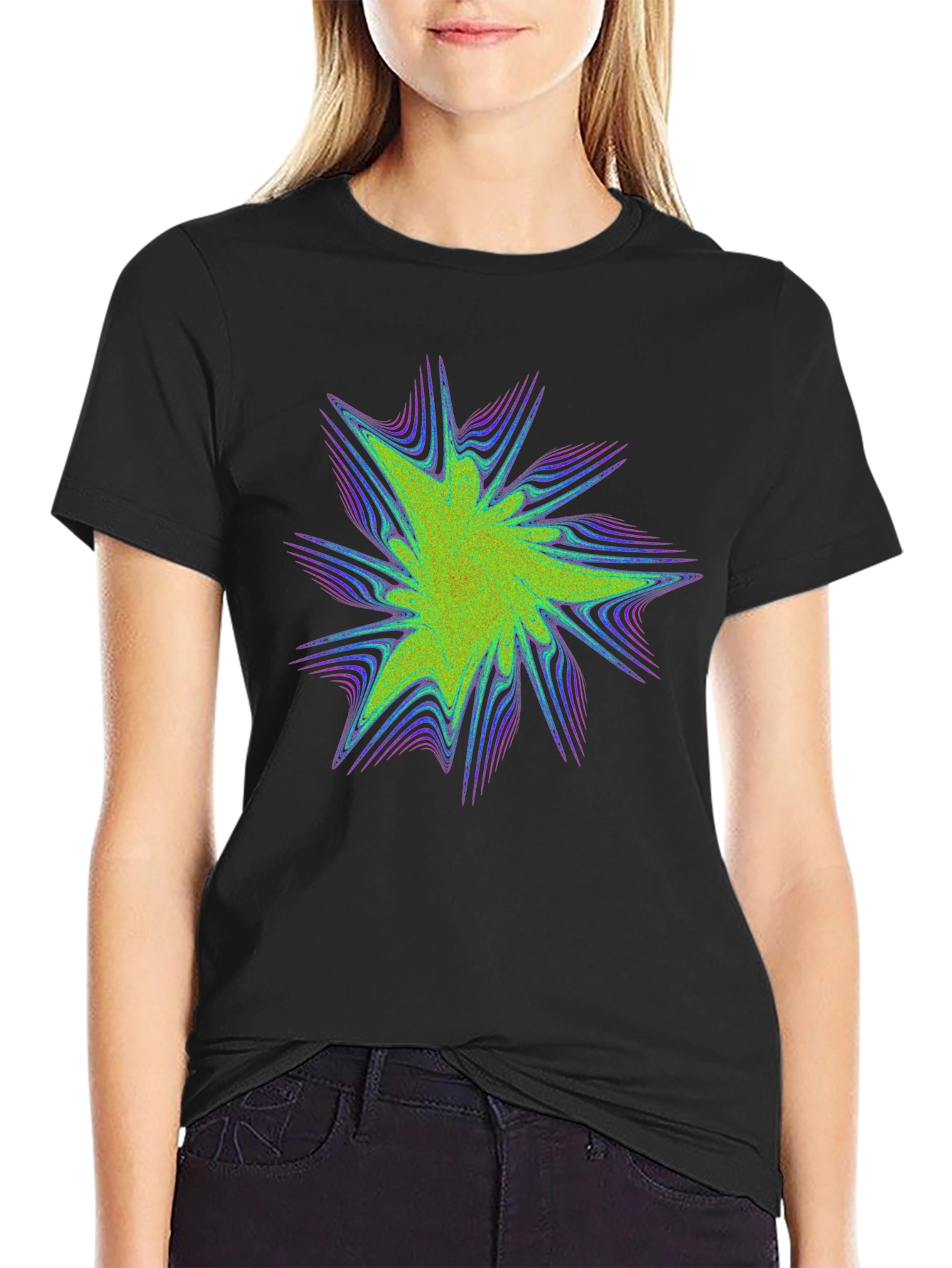 Abstract Burst Graphic Print Black Tee