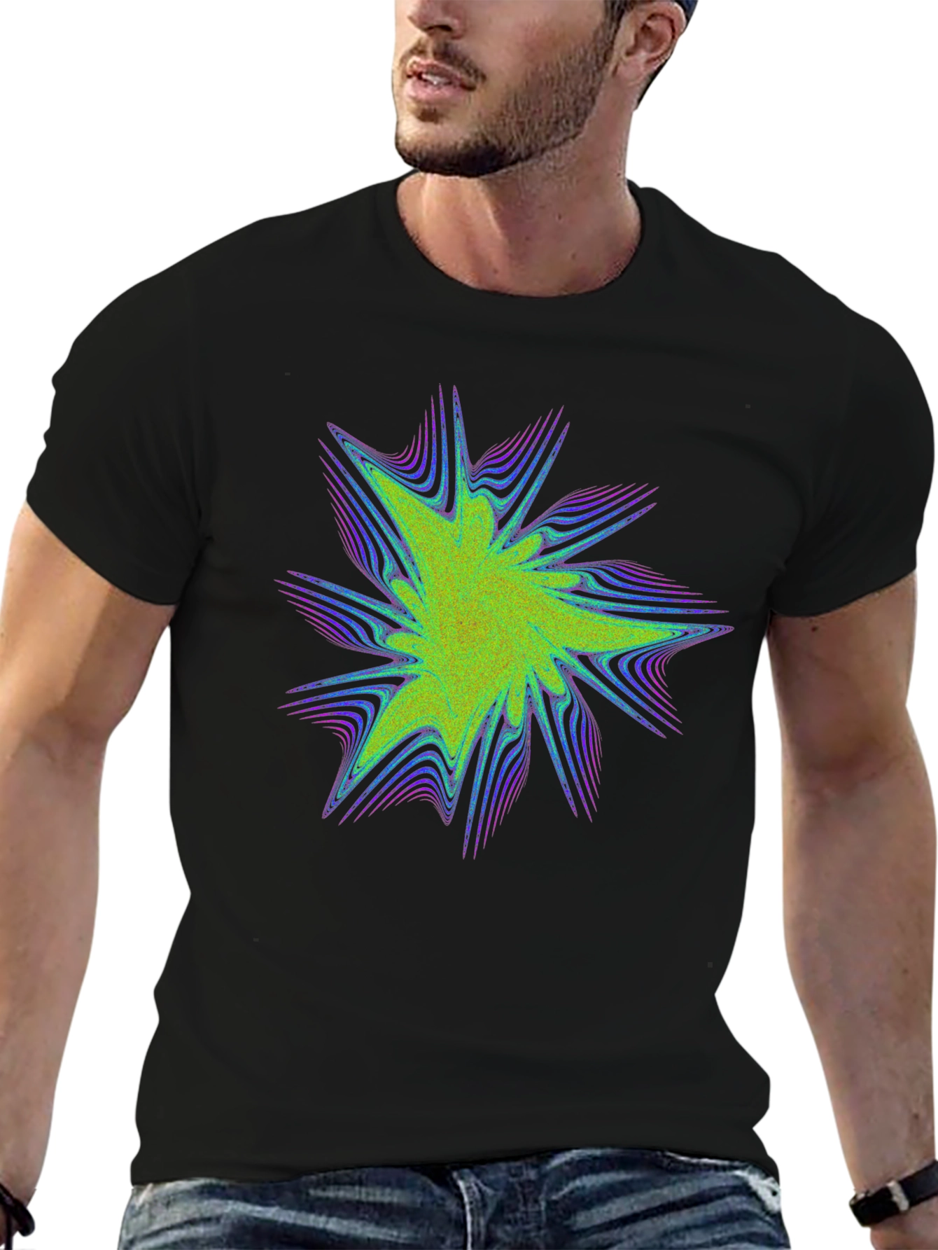Abstract Burst Graphic Print Black Tee