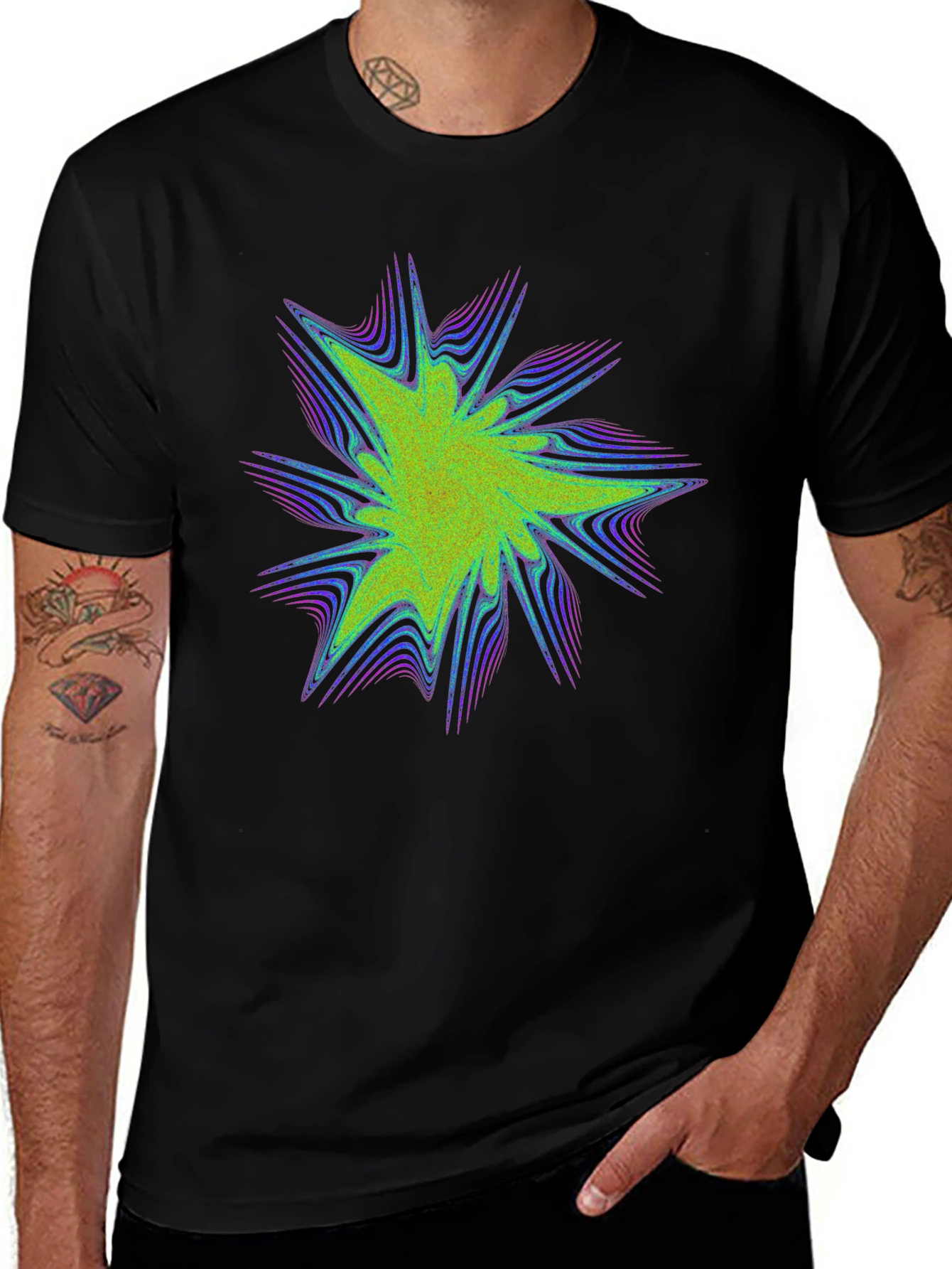 Abstract Burst Graphic Print Black Tee