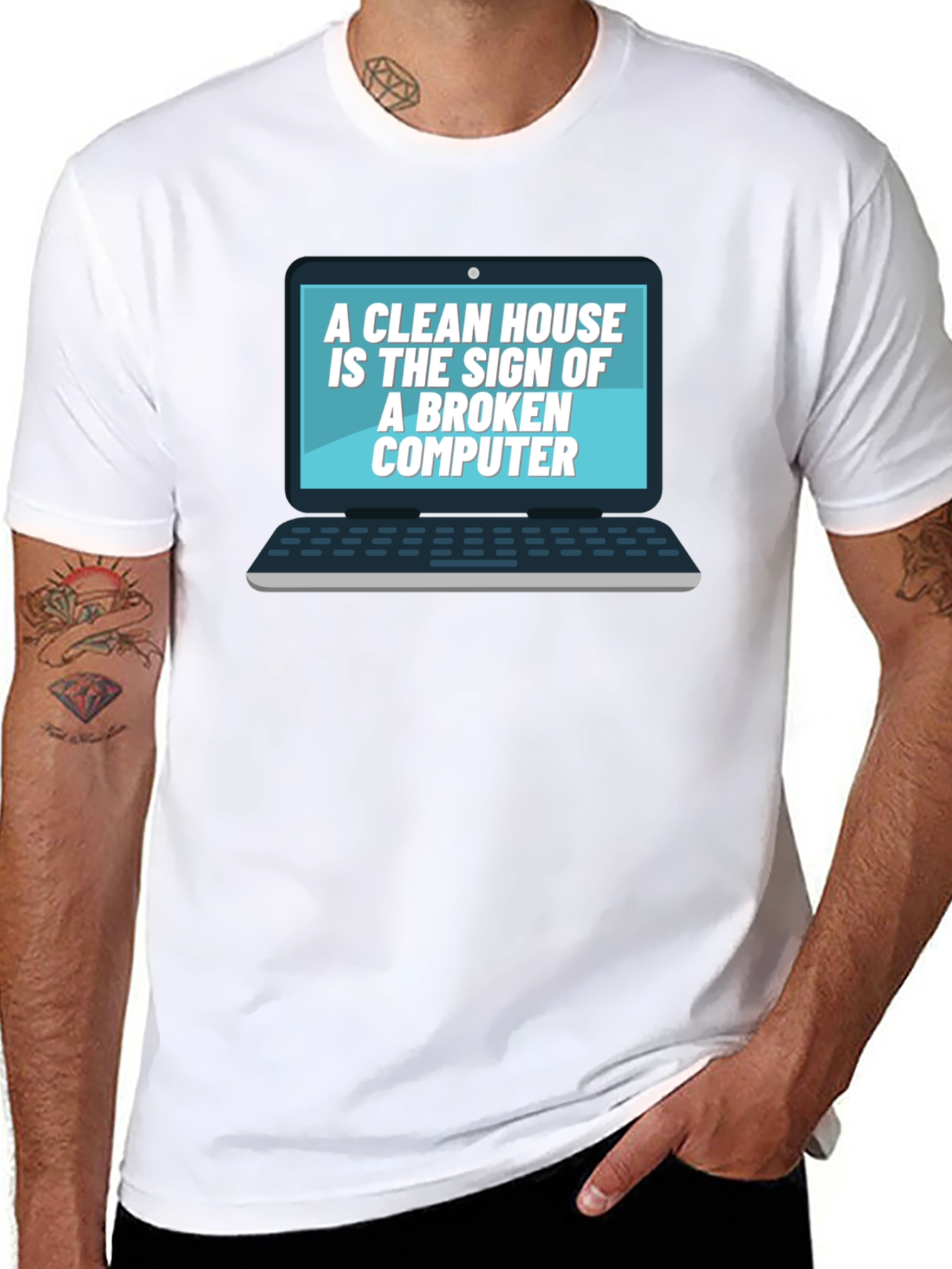 Broken Computer Clean House Black T-Shirt