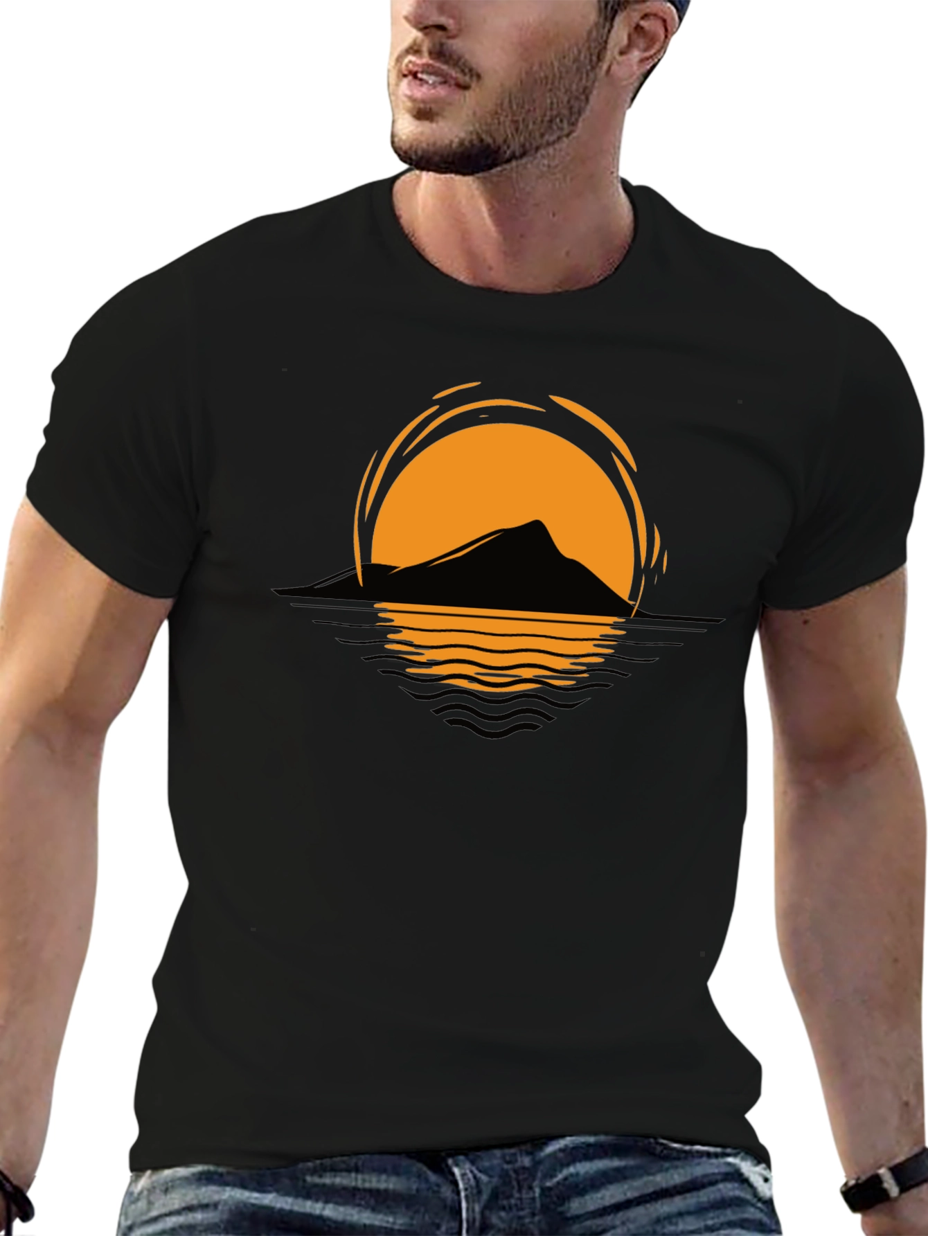 Sunset Mountain Graphic Tee - Stylish Unisex Black T-Shirt