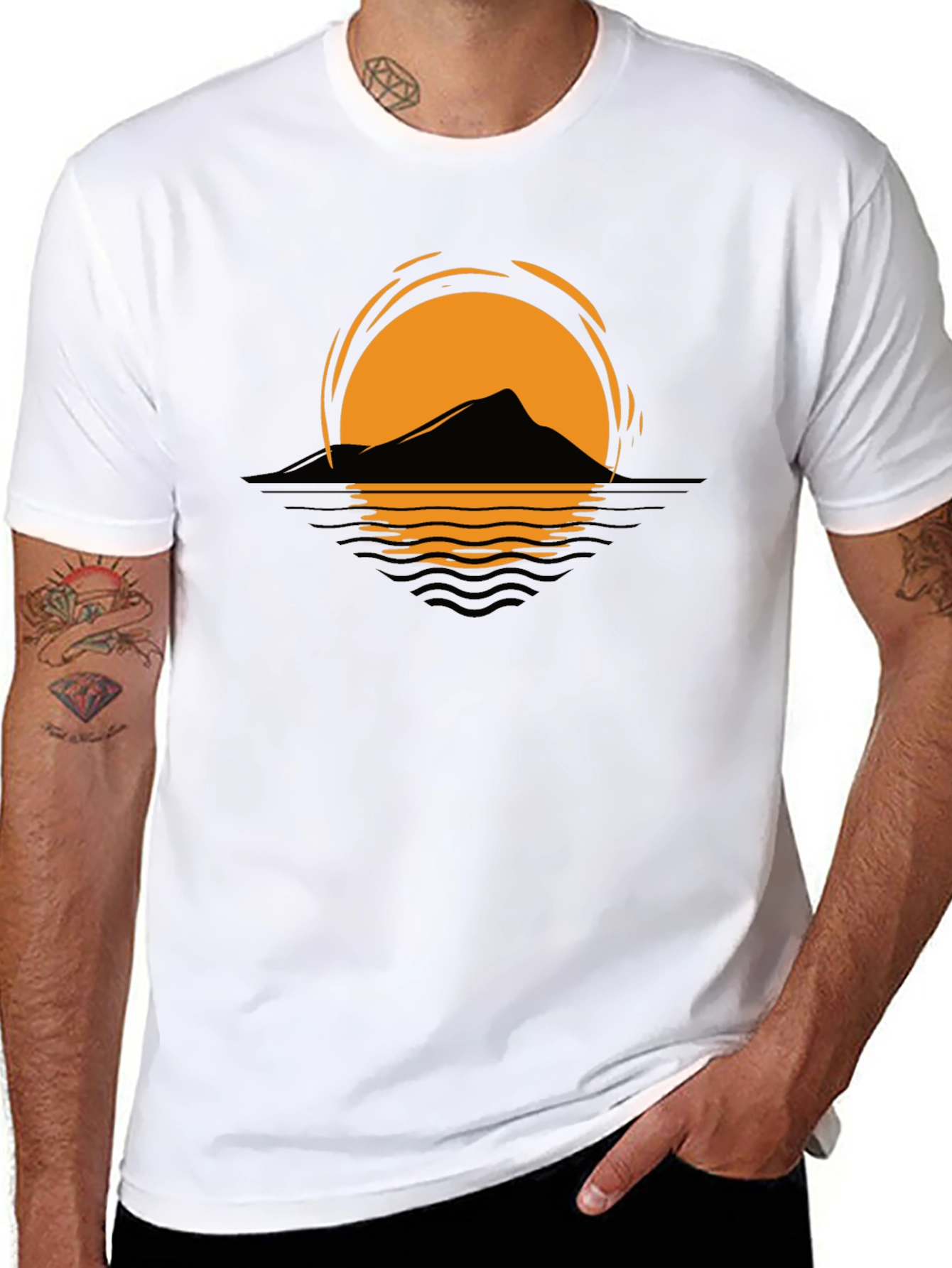 Sunset Mountain Graphic Tee - Stylish Unisex Black T-Shirt