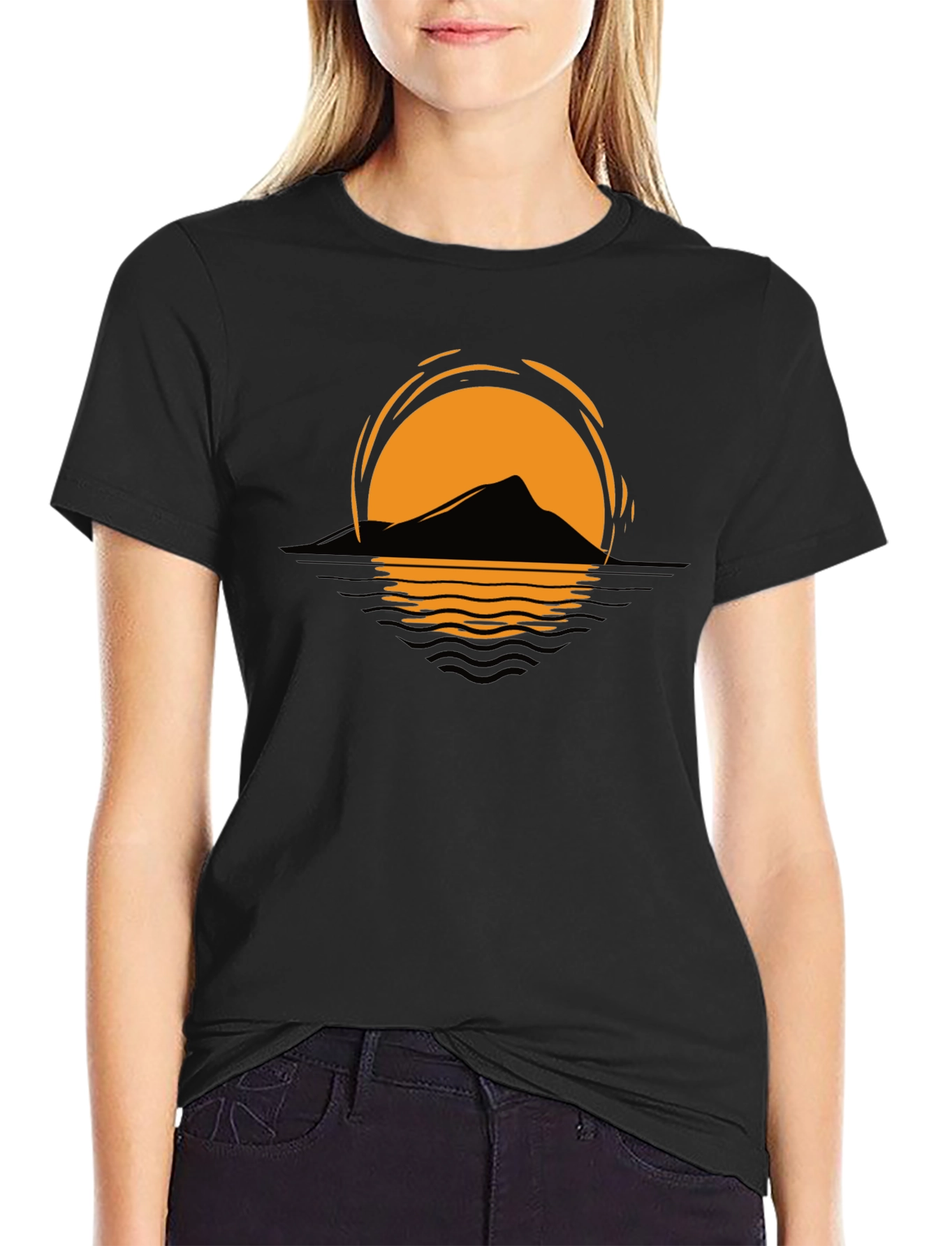 Sunset Mountain Graphic Tee - Stylish Unisex Black T-Shirt