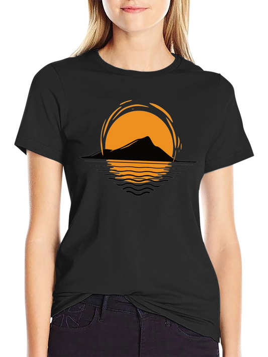 Sunset Mountain Graphic Tee - Stylish Unisex Black T-Shirt
