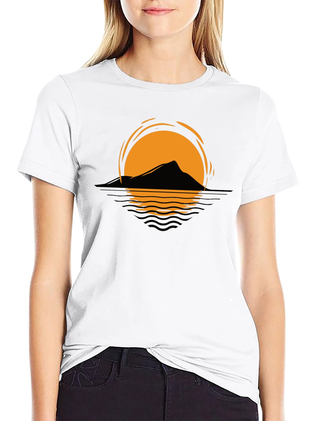 Sunset Mountain Graphic Tee - Stylish Unisex Black T-Shirt