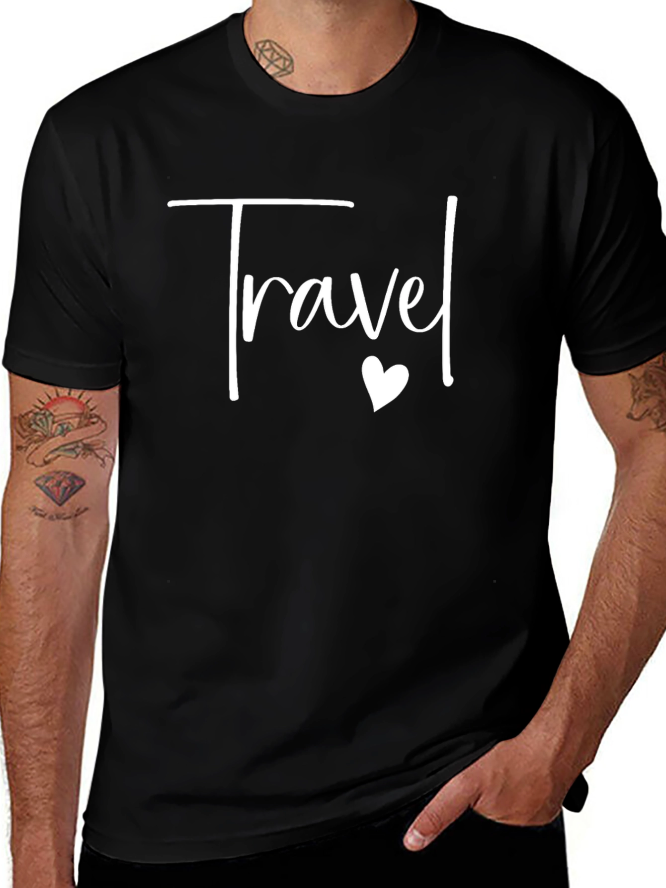 Travel Heart Graphic Tee - Black Crew Neck T-Shirt