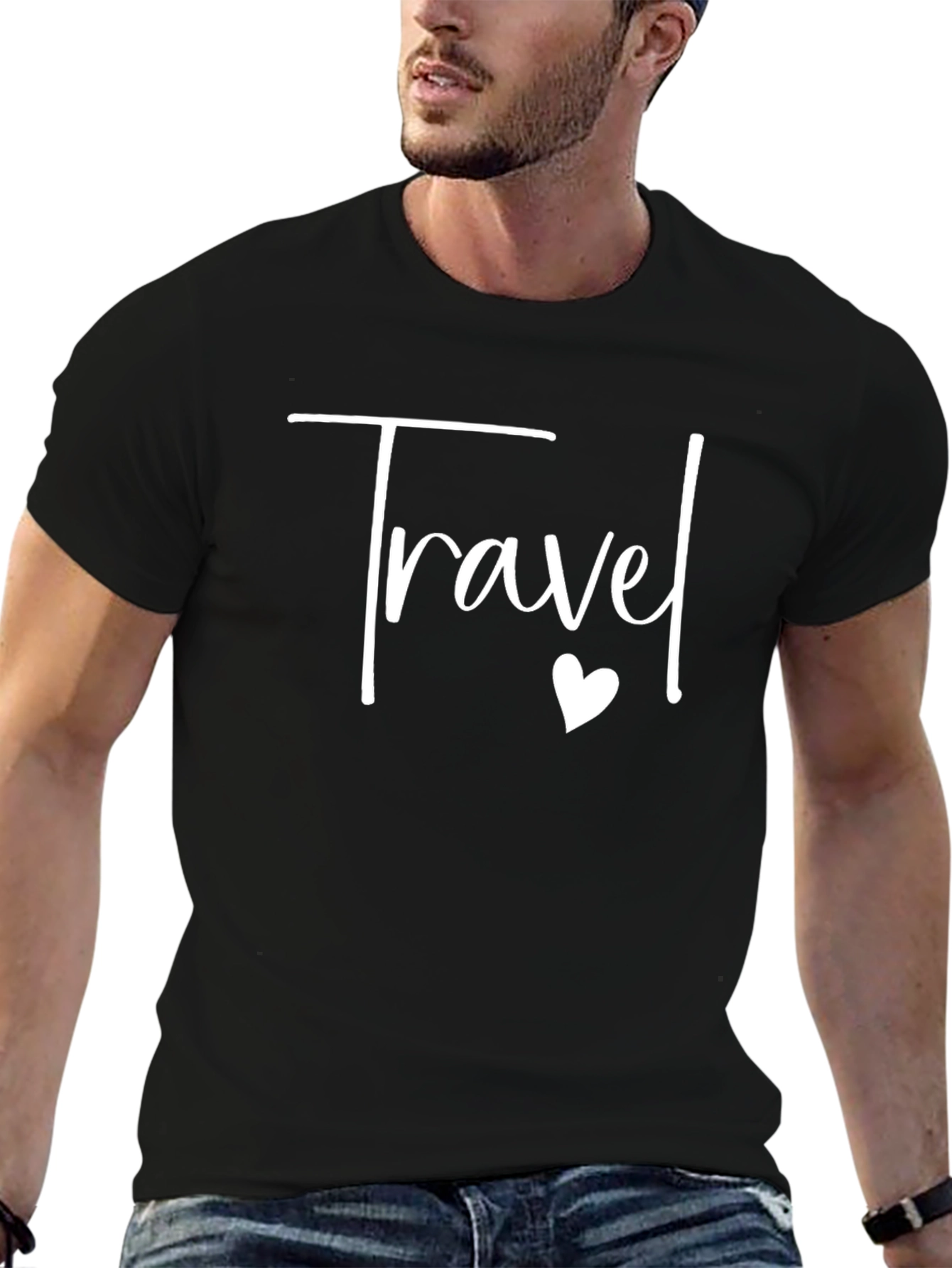 Travel Heart Graphic Tee - Black Crew Neck T-Shirt