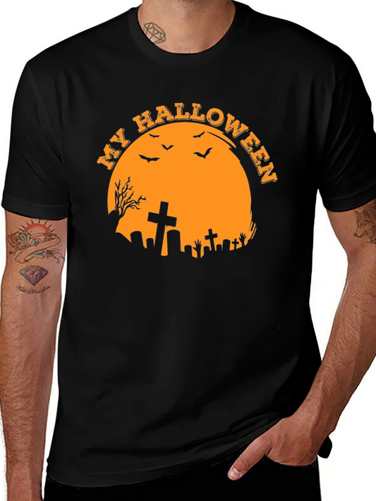 Spooky Halloween T-Shirt - Graveyard Moon Design