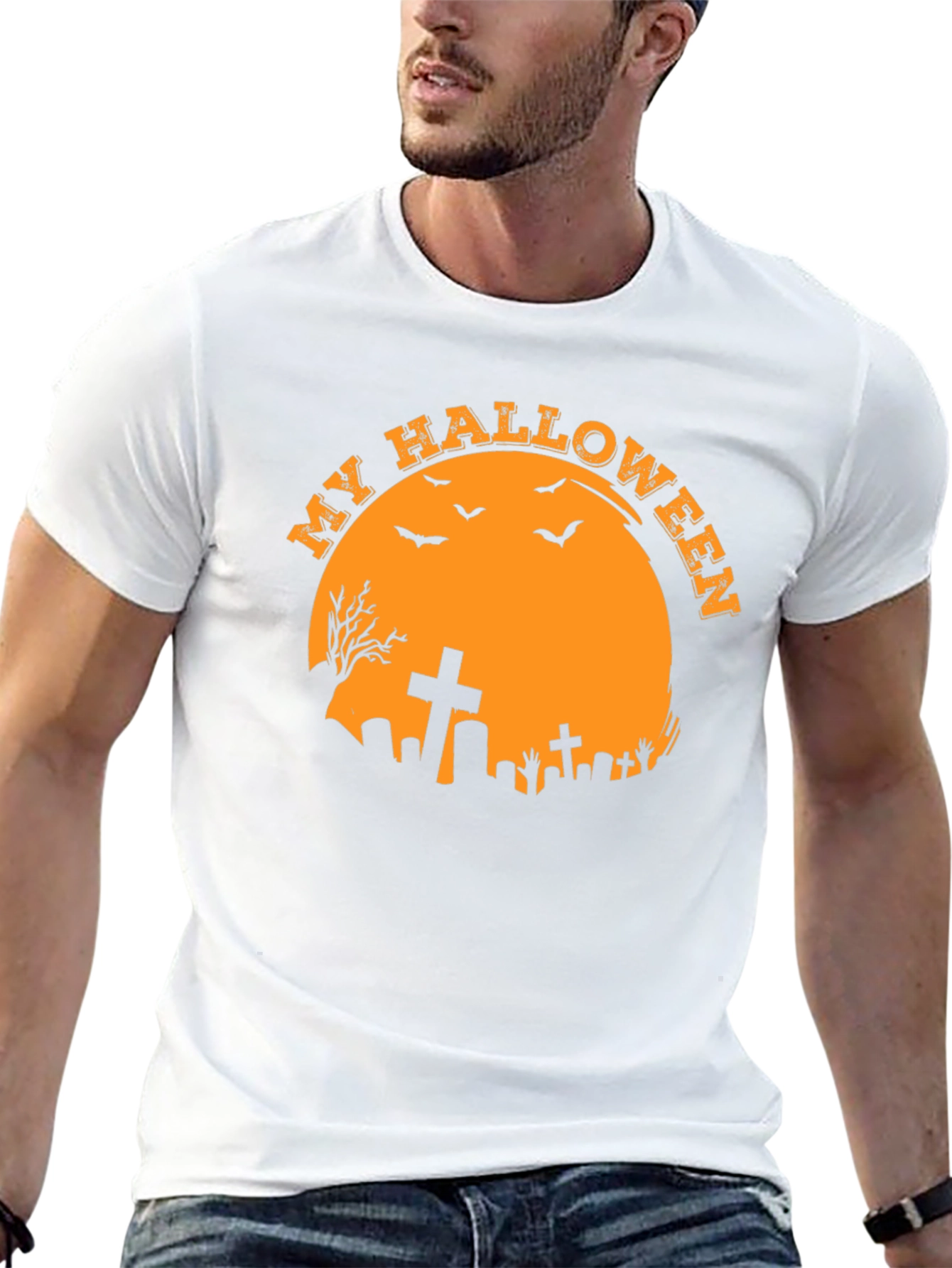 Spooky Halloween T-Shirt - Graveyard Moon Design