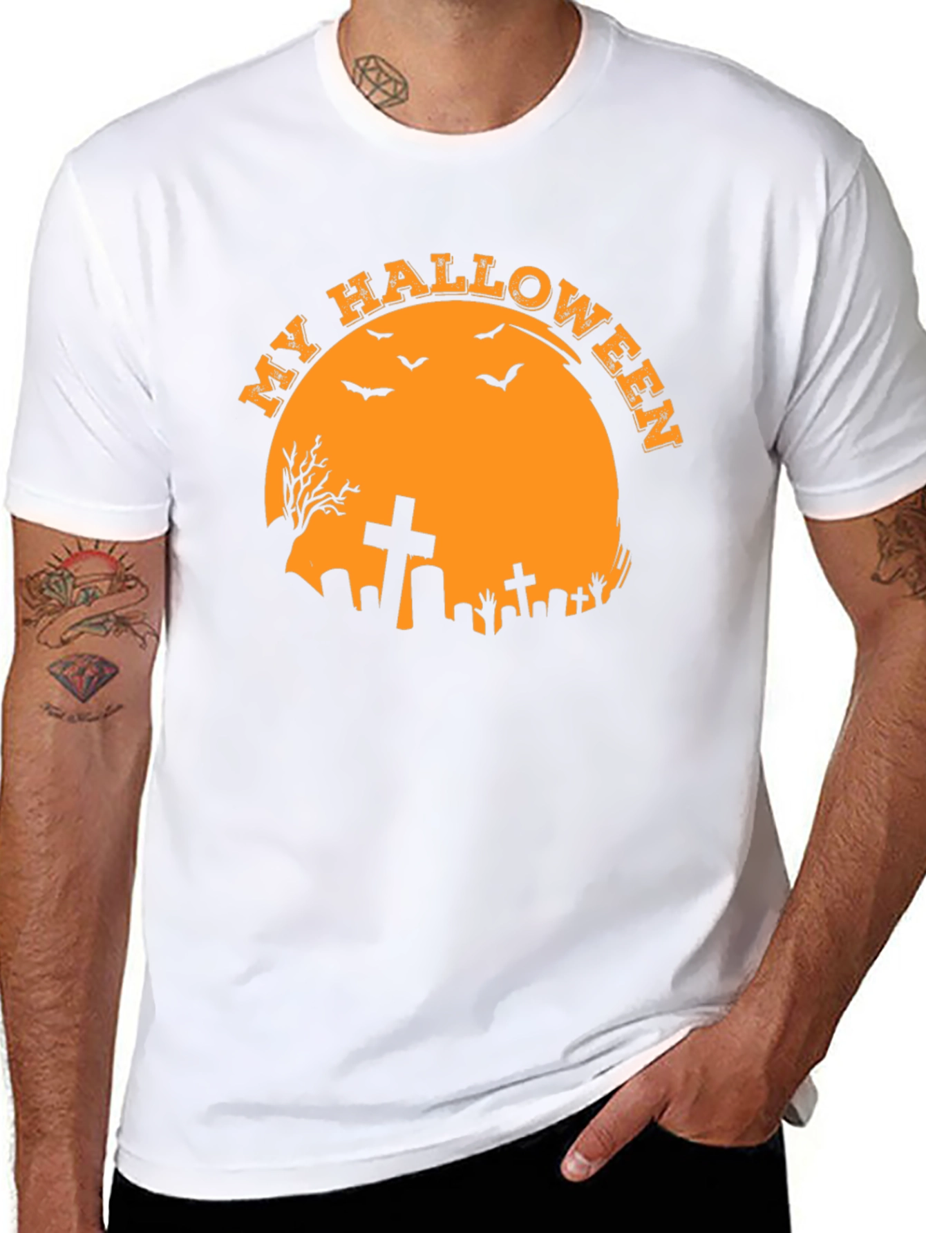 Spooky Halloween T-Shirt - Graveyard Moon Design