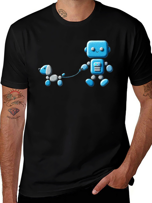 Robot and Dog Graphic T-Shirt - Unisex Black Tee
