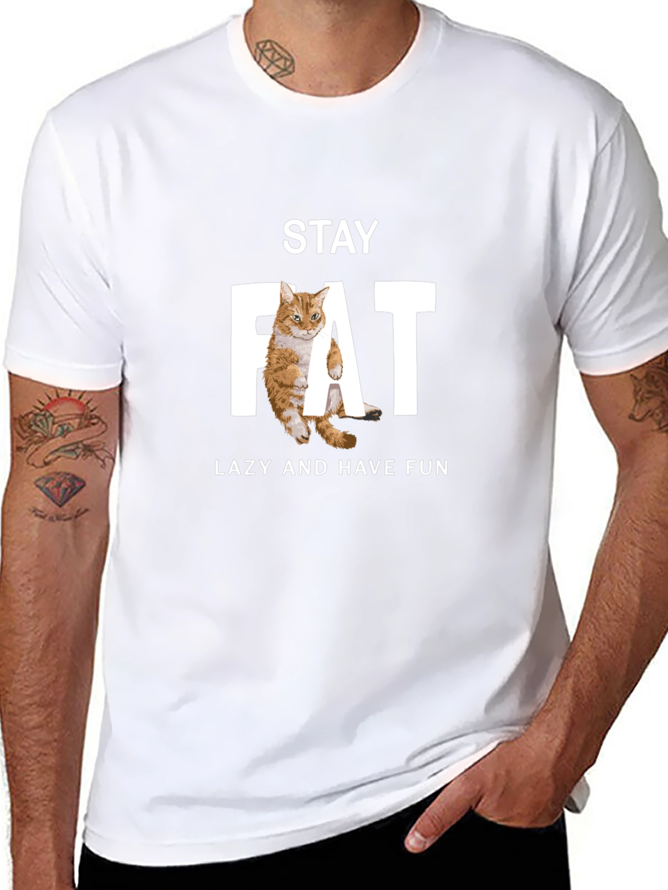 Stay Fat Lazy Cat Graphic T-Shirt
