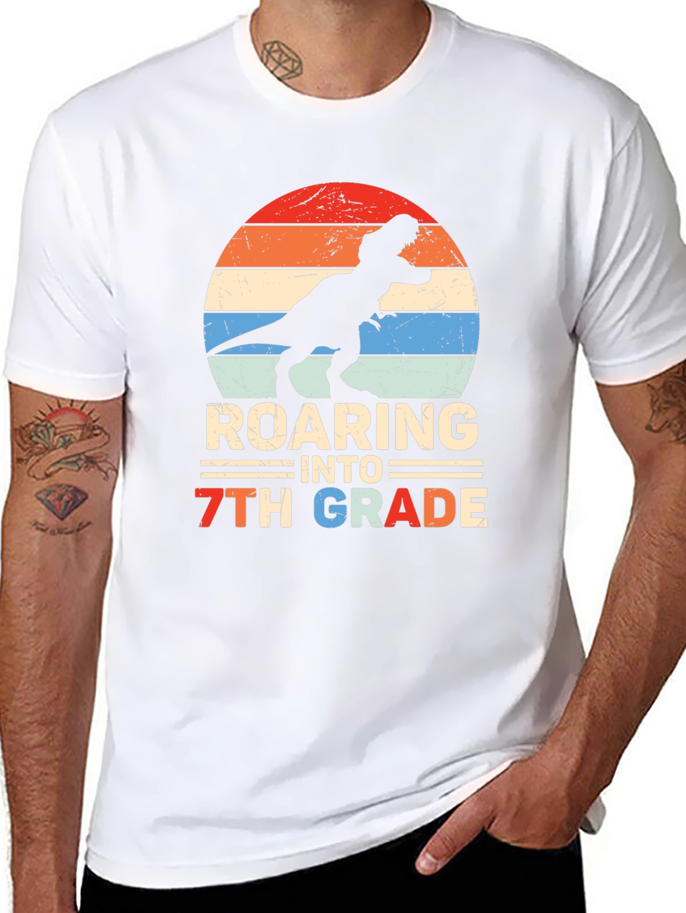 Roaring Into 7th Grade Dinosaur T-Shirt