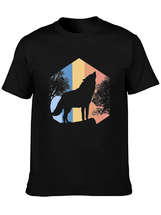 Wolf Silhouette Graphic Tee - Retro Style