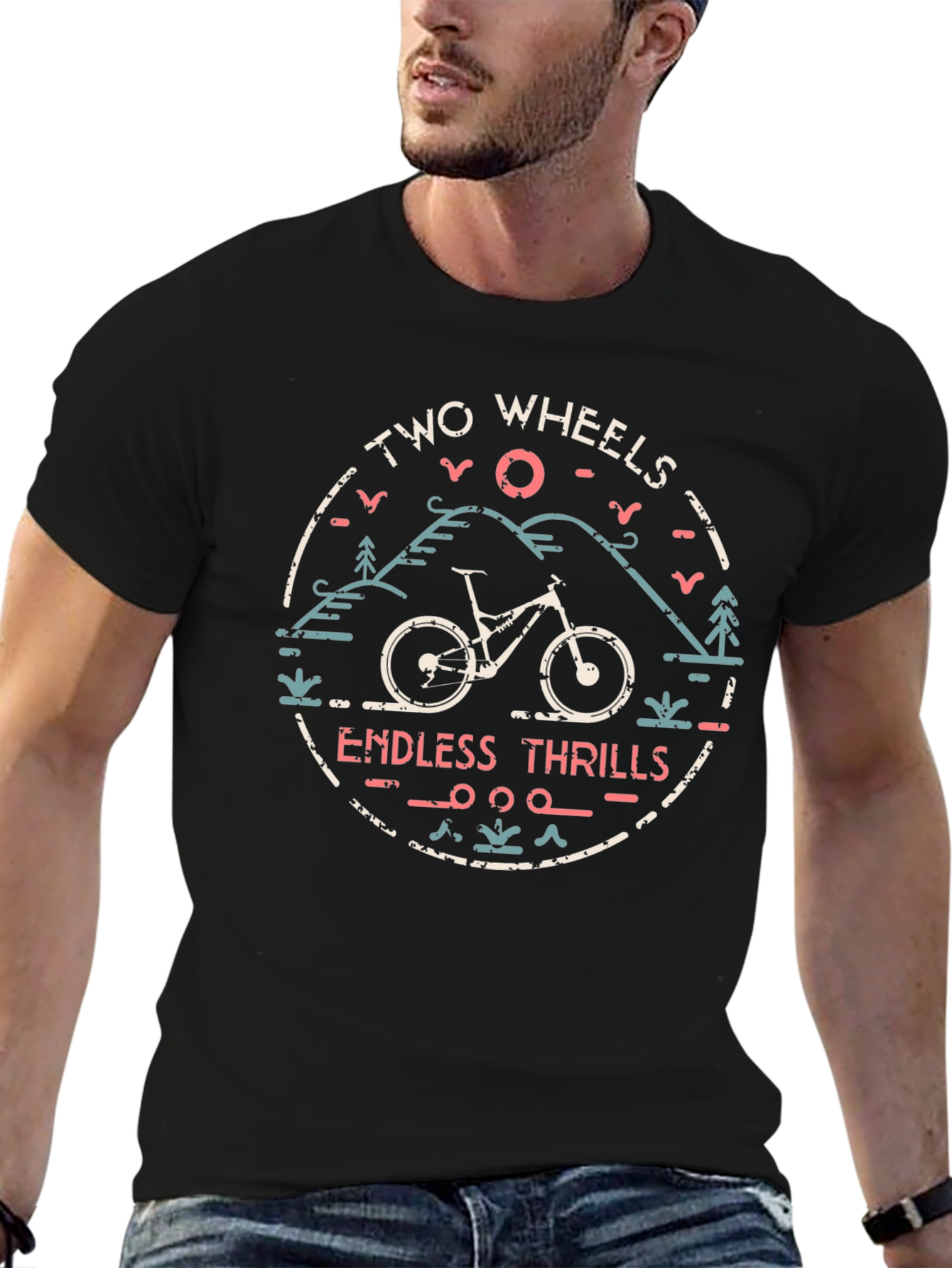 Two Wheels Endless Thrills Mountain Bike Graphic Tee