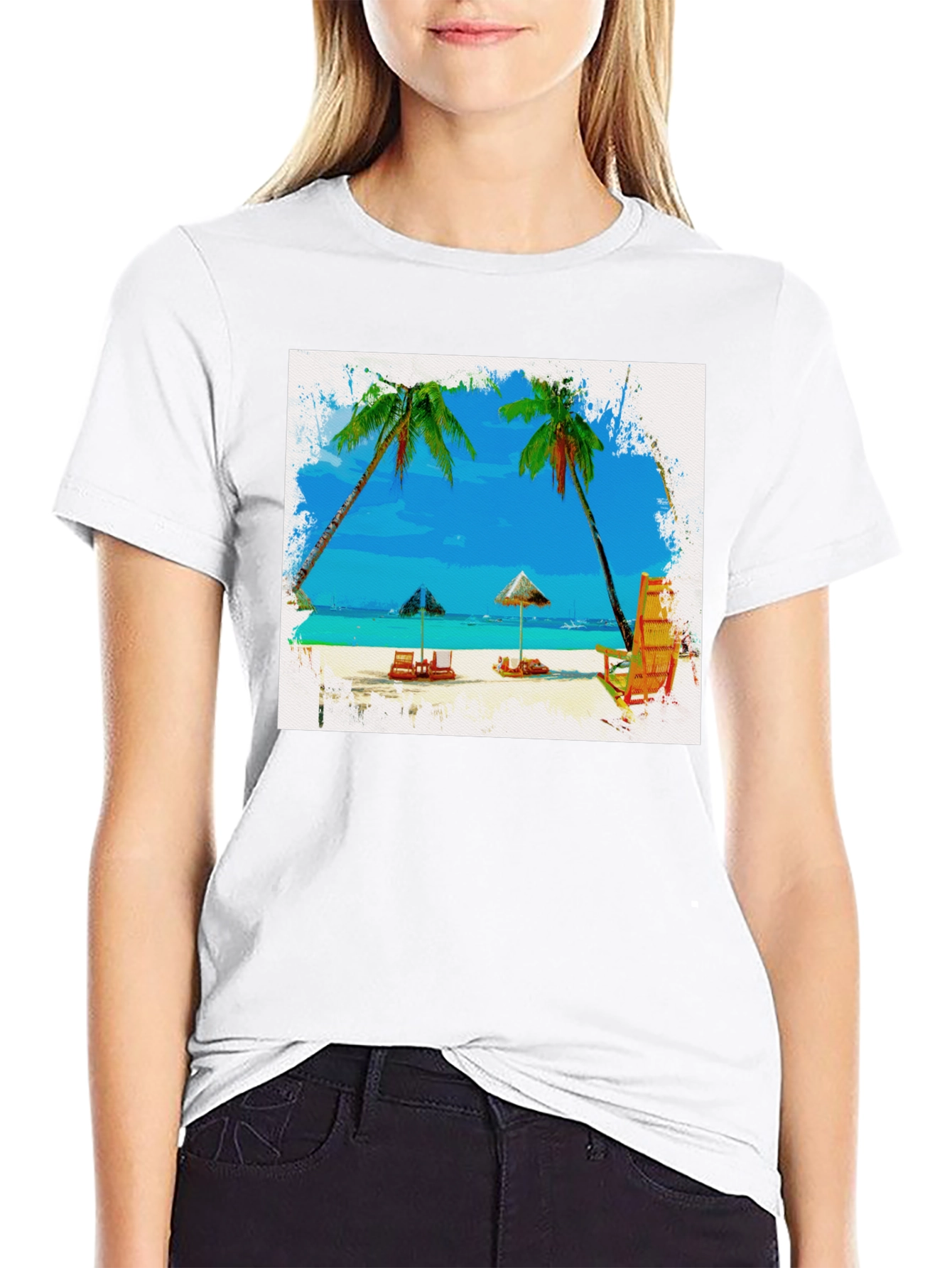 Beach Scene Graphic Tee - Tropical T-Shirt