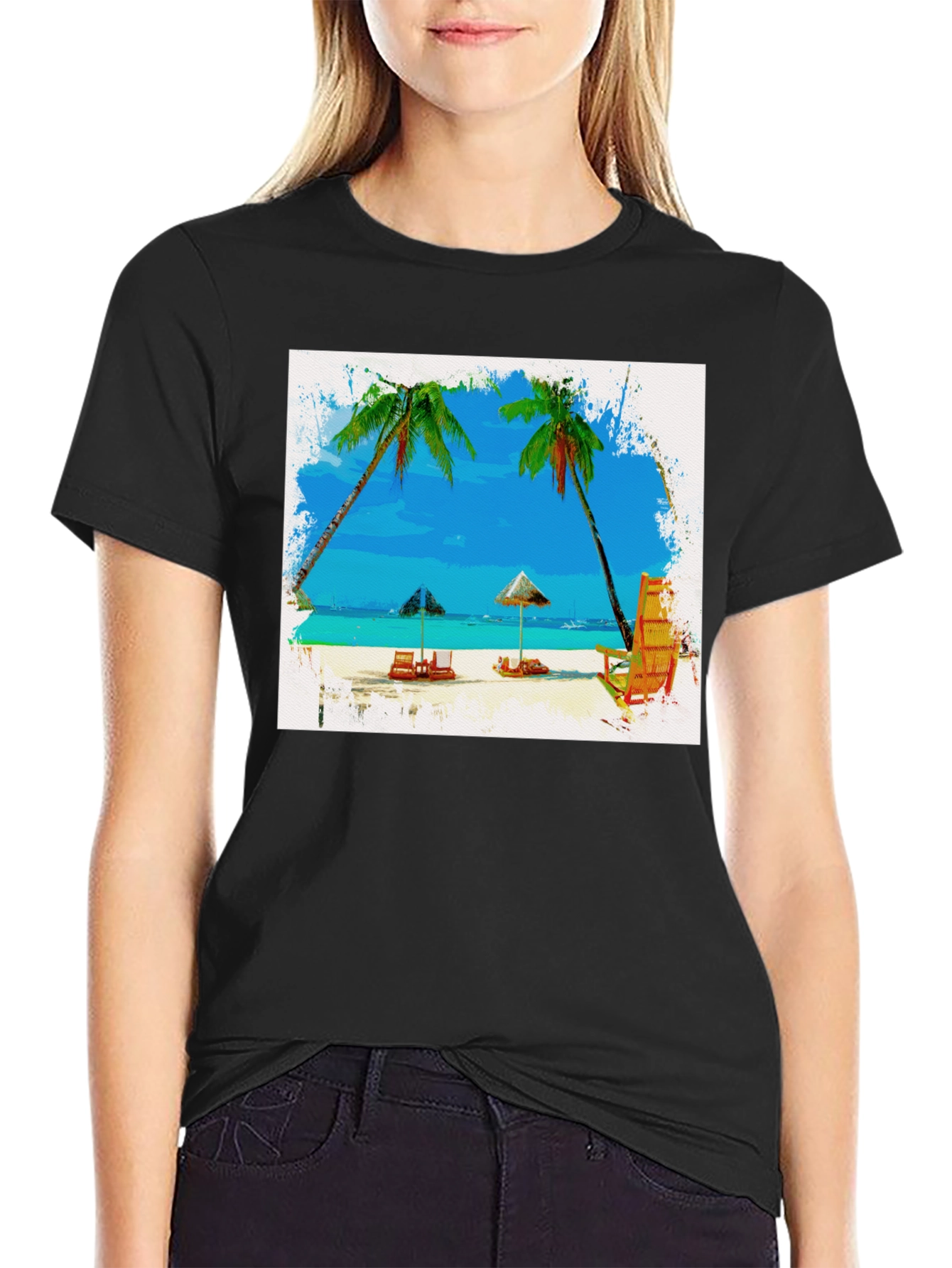Beach Scene Graphic Tee - Tropical T-Shirt