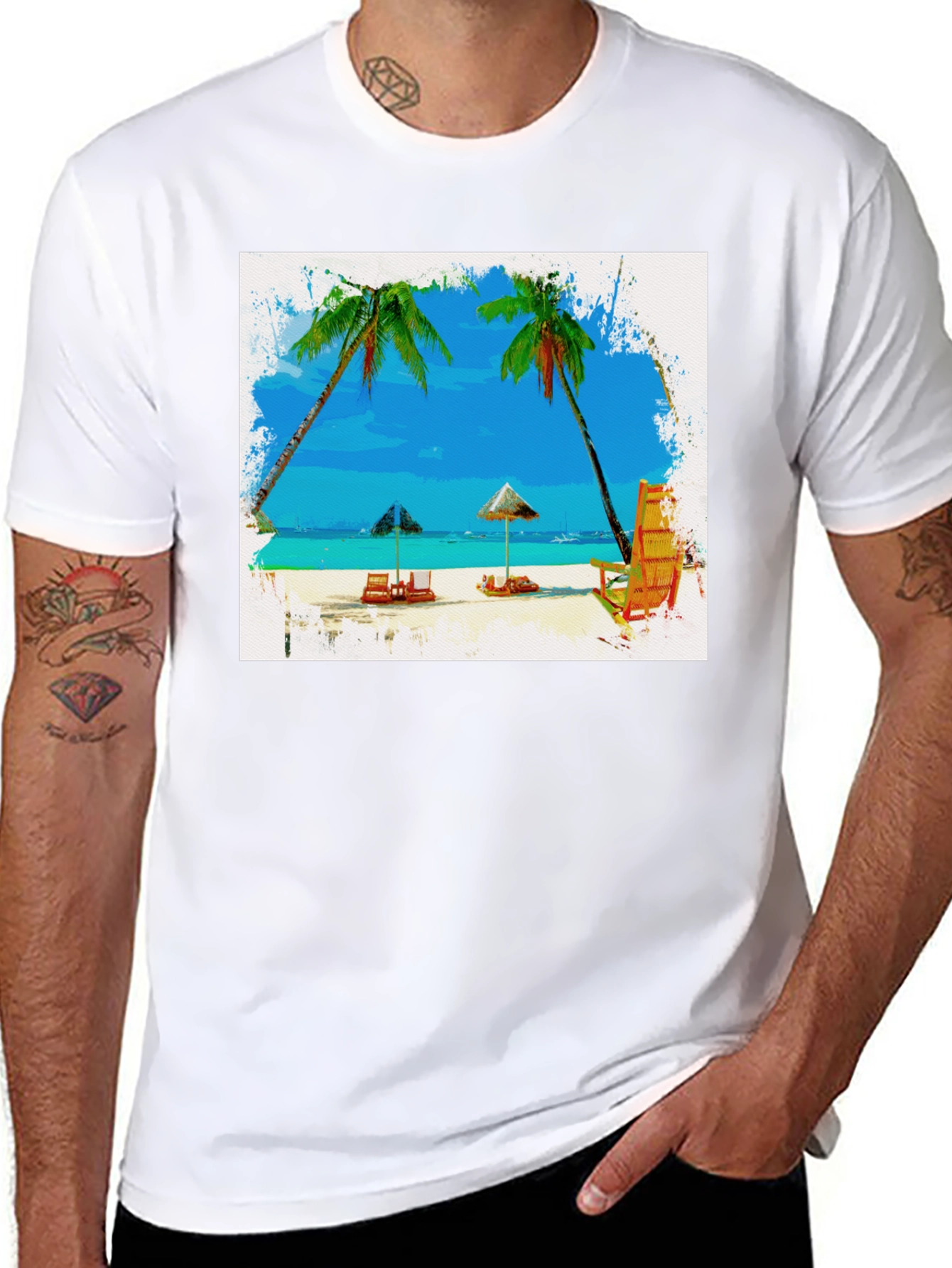 Beach Scene Graphic Tee - Tropical T-Shirt