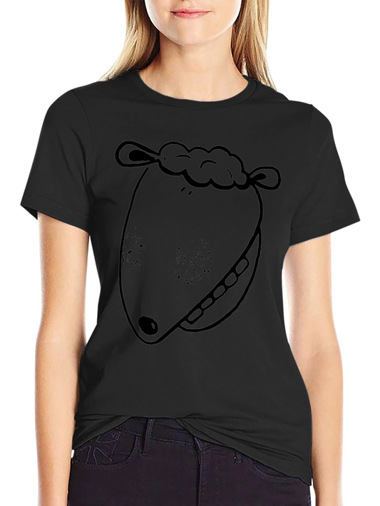 Cartoon Sheep Face Graphic Tee - Black Cotton T-Shirt