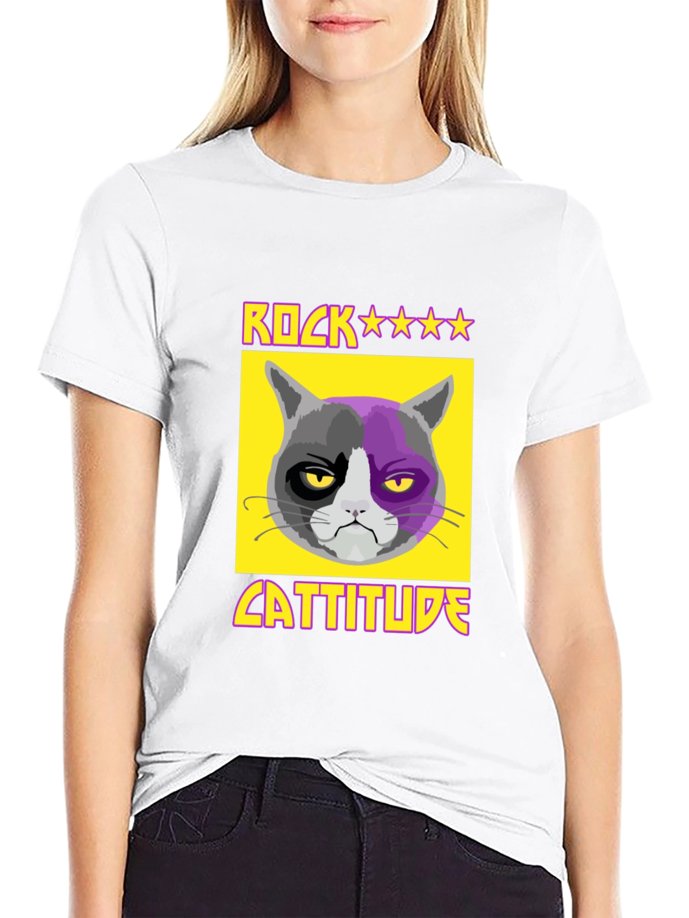 Rock Cattitude Graphic T-Shirt - Grumpy Cat Tee