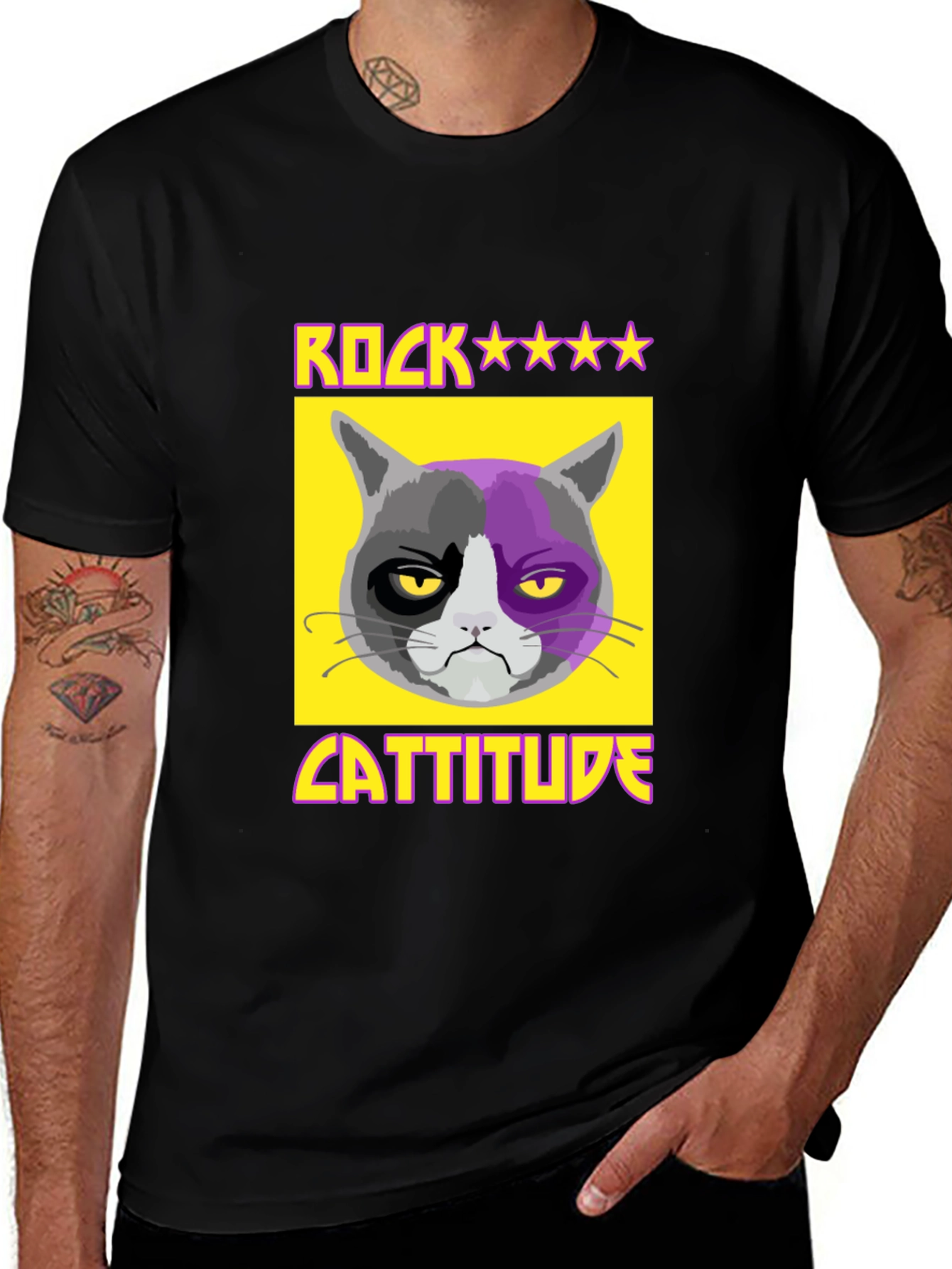Rock Cattitude Graphic T-Shirt - Grumpy Cat Tee