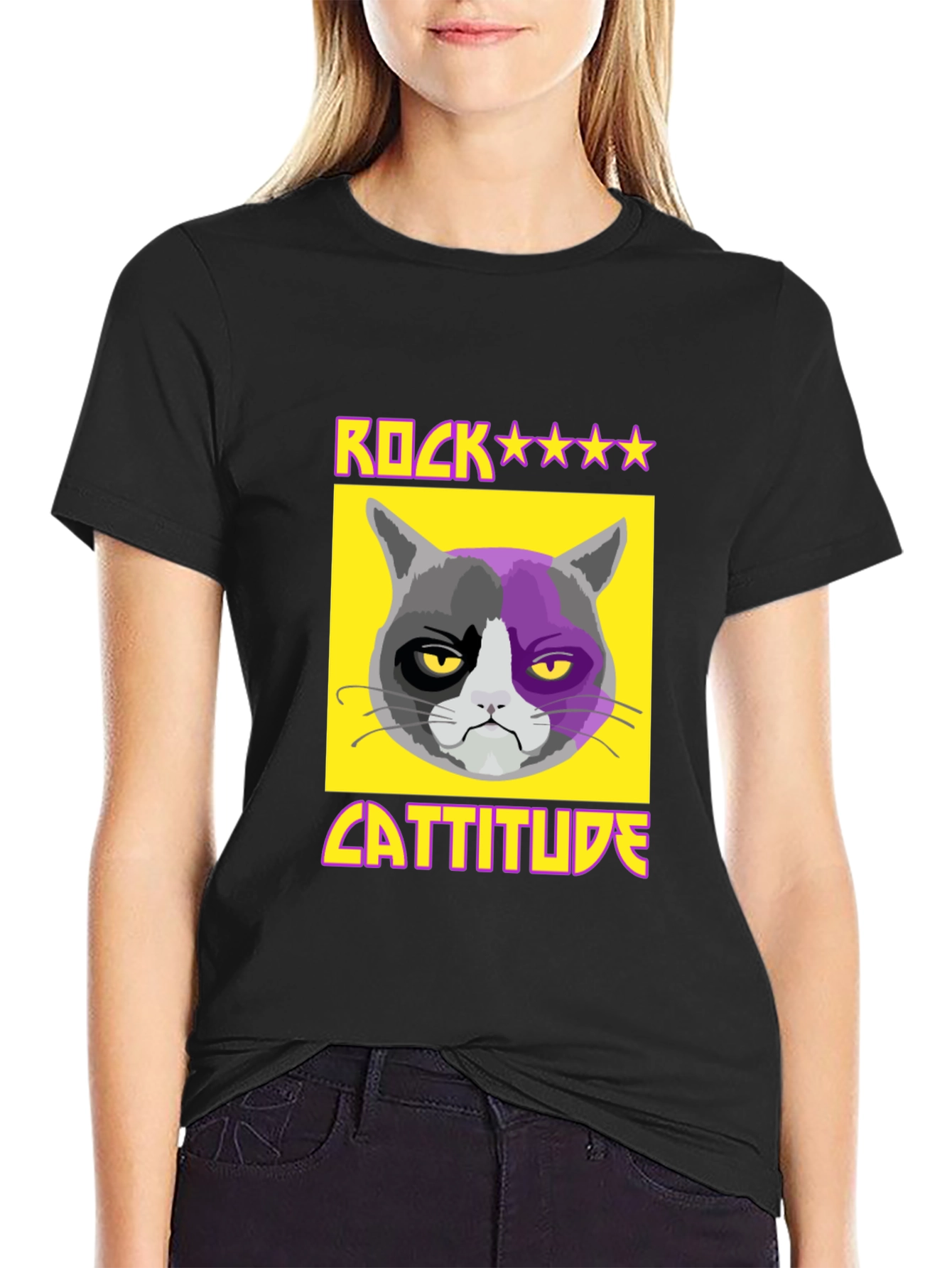 Rock Cattitude Graphic T-Shirt - Grumpy Cat Tee
