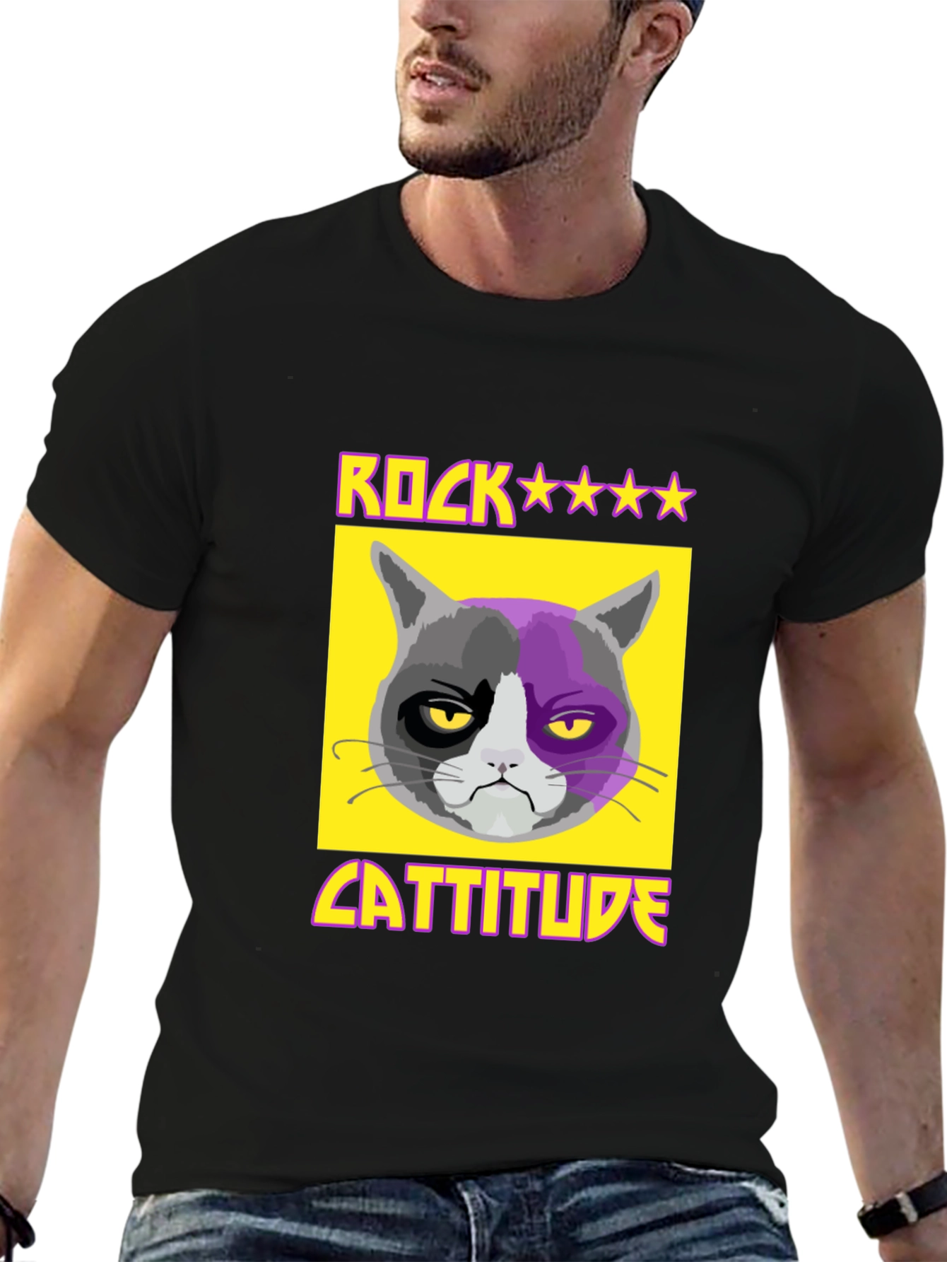 Rock Cattitude Graphic T-Shirt - Grumpy Cat Tee