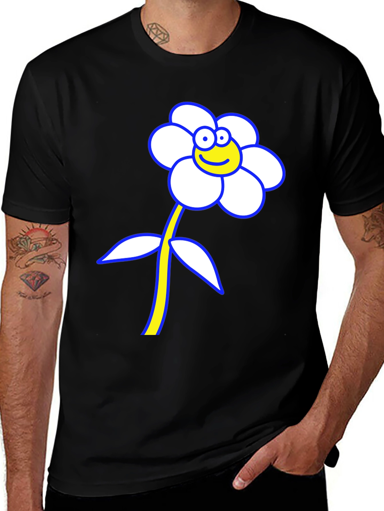 Funny Flower Graphic T-Shirt - Black Cotton Tee