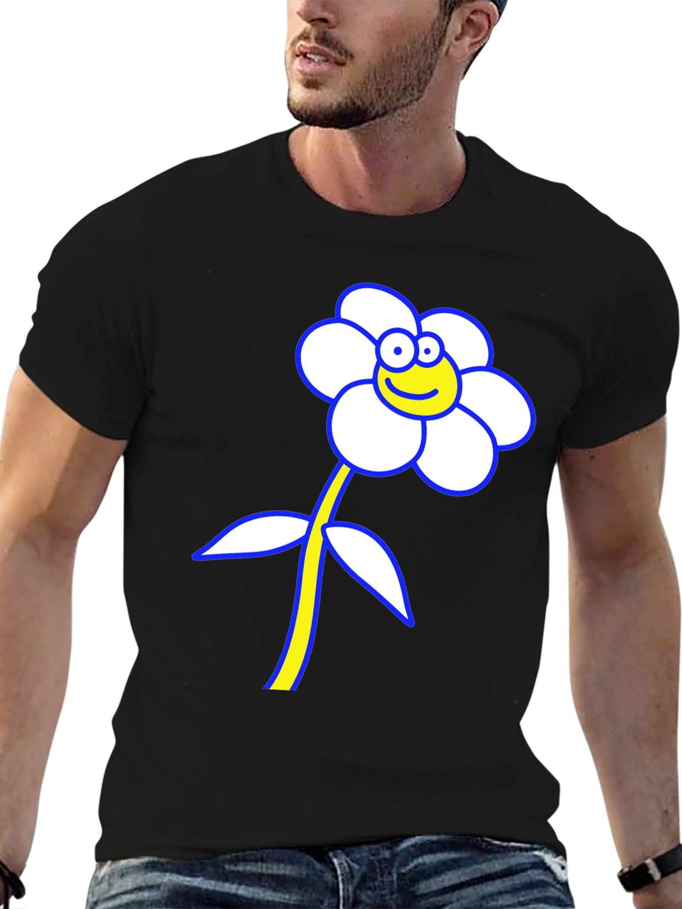 Funny Flower Graphic T-Shirt - Black Cotton Tee