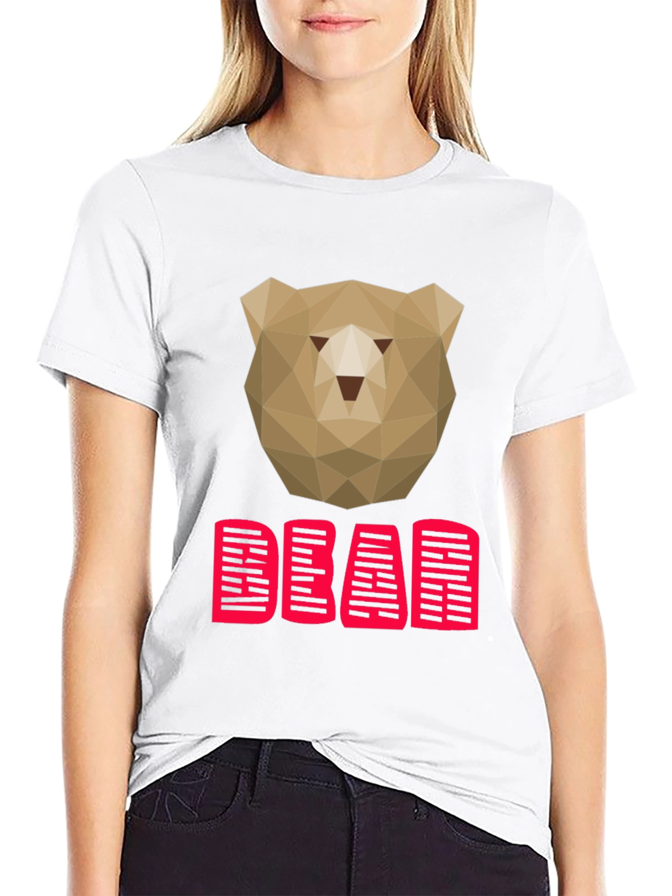Geometric Bear Graphic Tee - Trendy Casual Top