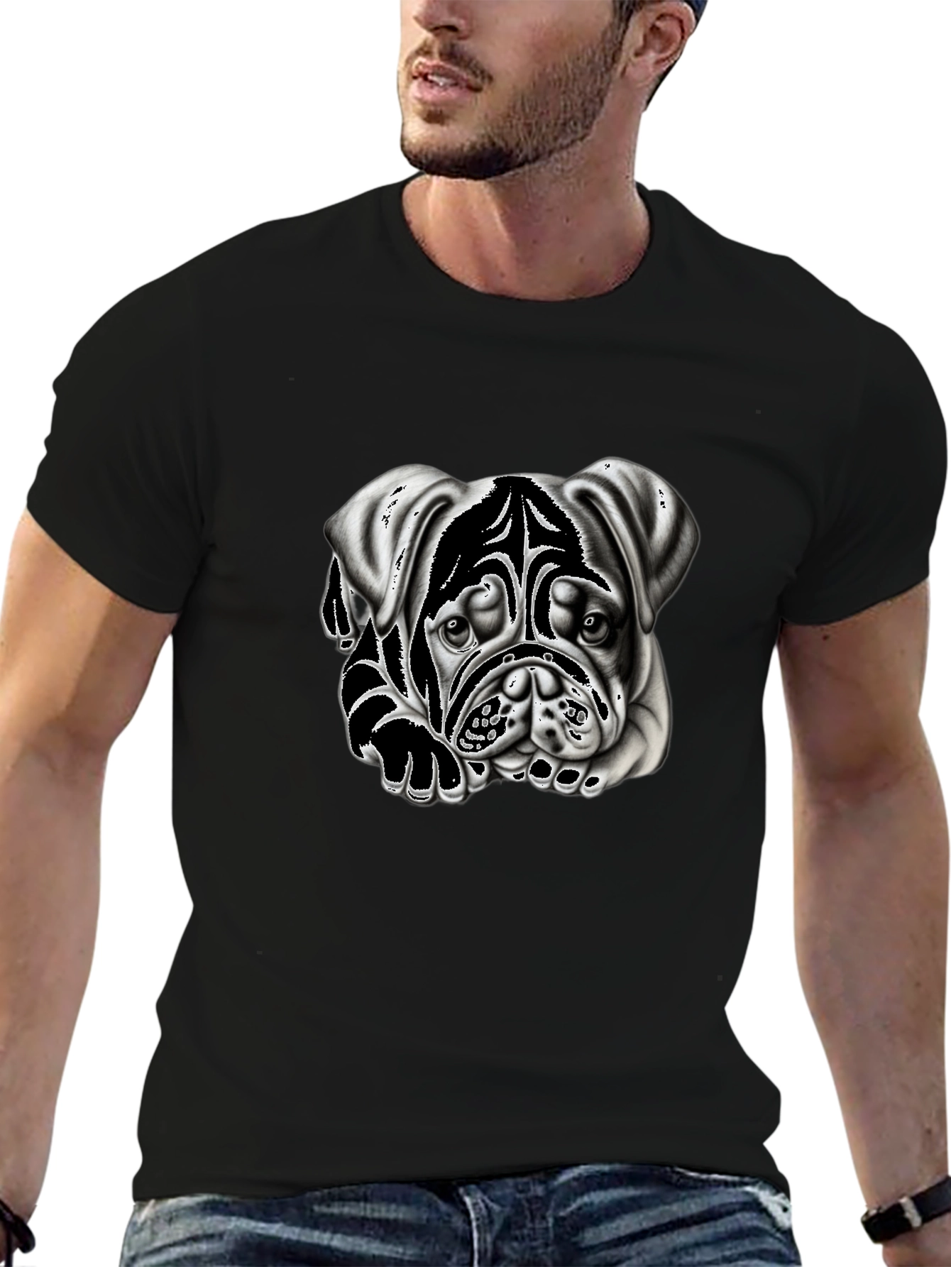 Bulldog Graphic Print Black T-Shirt