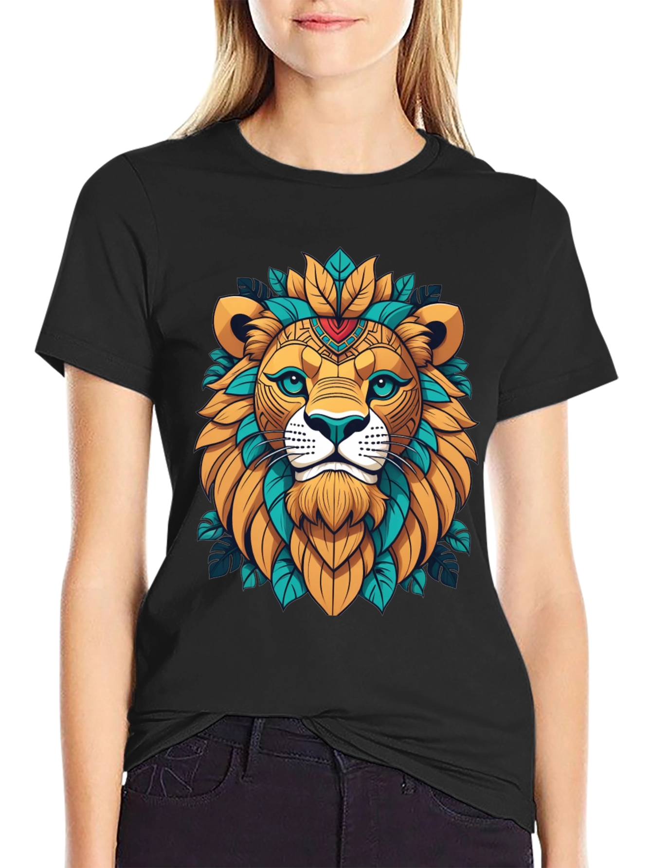 Lion Head Graphic Tee - Artistic Animal Design