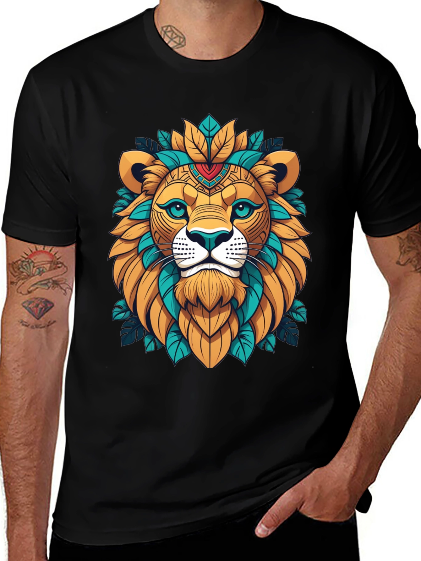 Lion Head Graphic Tee - Artistic Animal Design