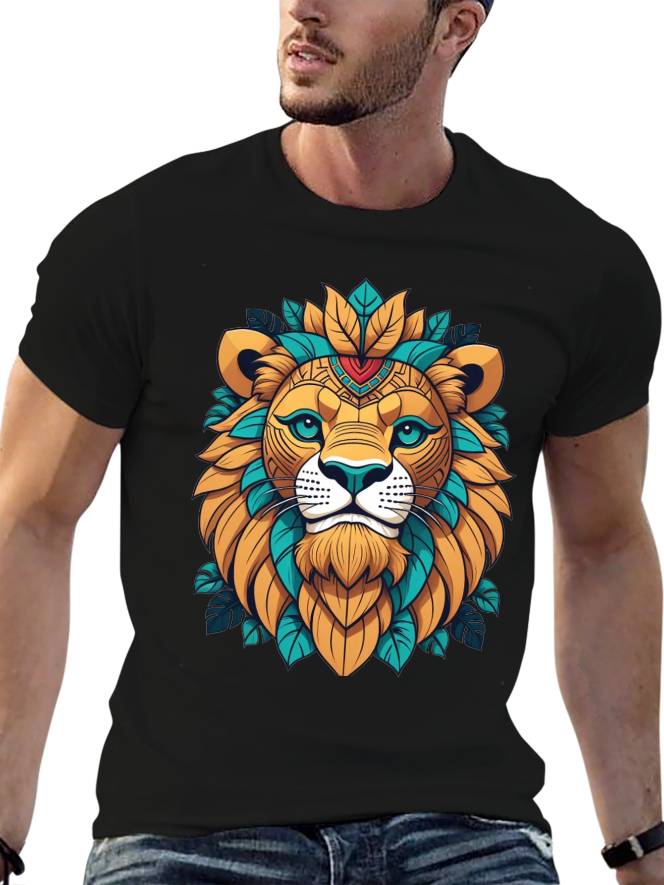 Lion Head Graphic Tee - Artistic Animal Design