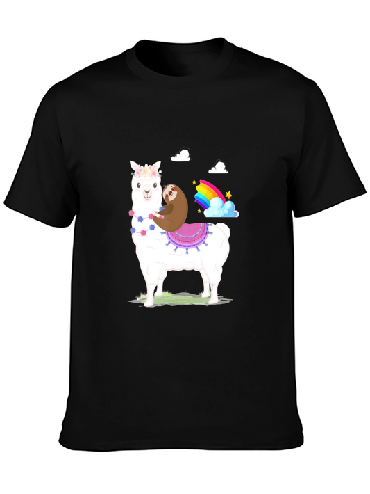 Sloth Riding Llama Rainbow T-Shirt