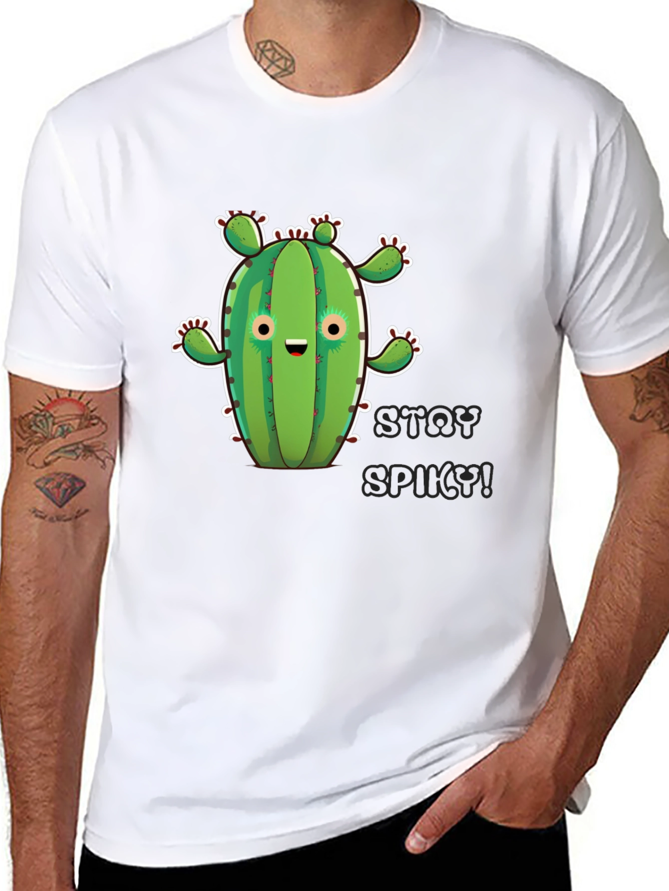 Stay Spiky Cactus Graphic T-Shirt - Black