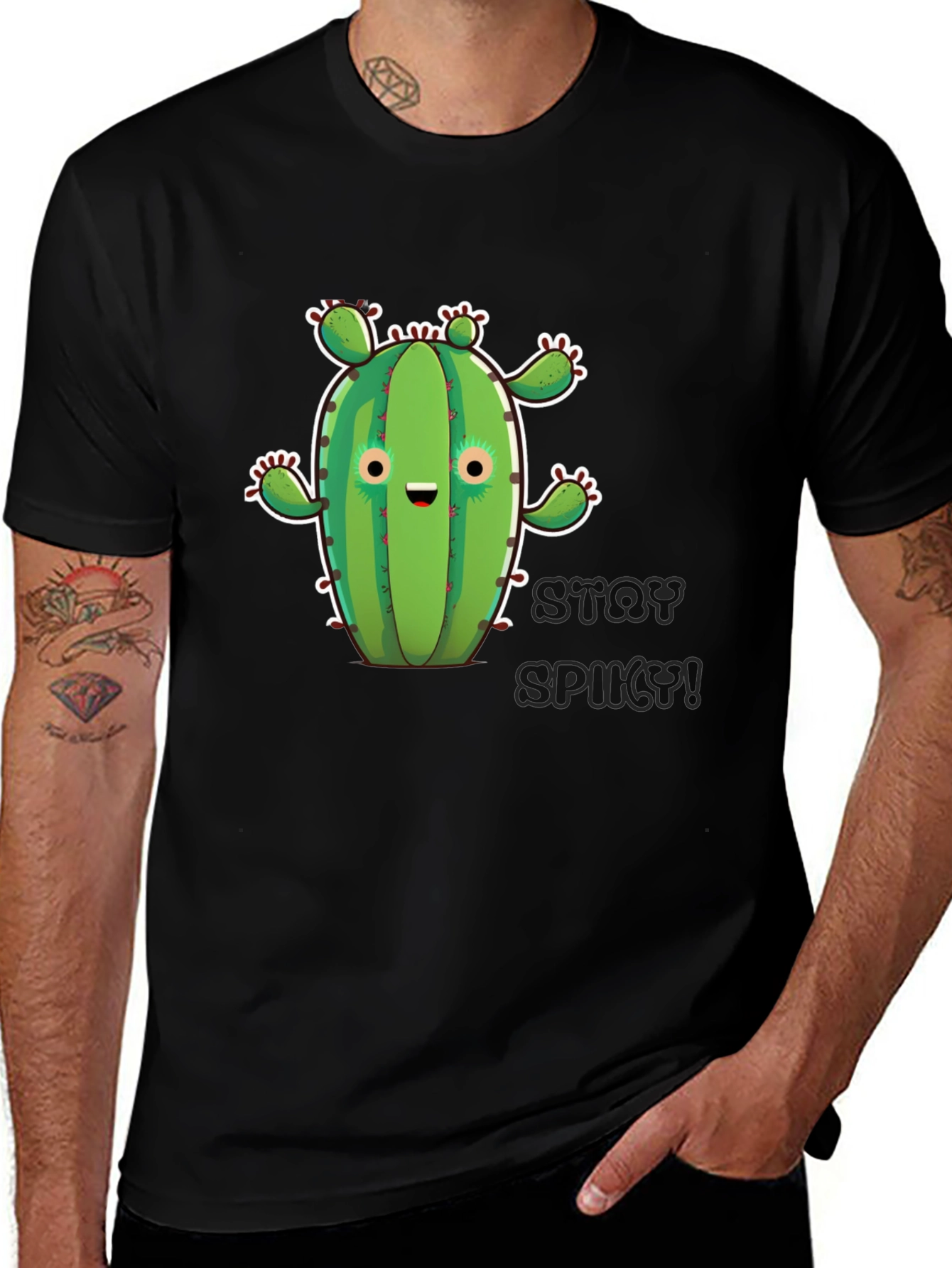 Stay Spiky Cactus Graphic T-Shirt - Black