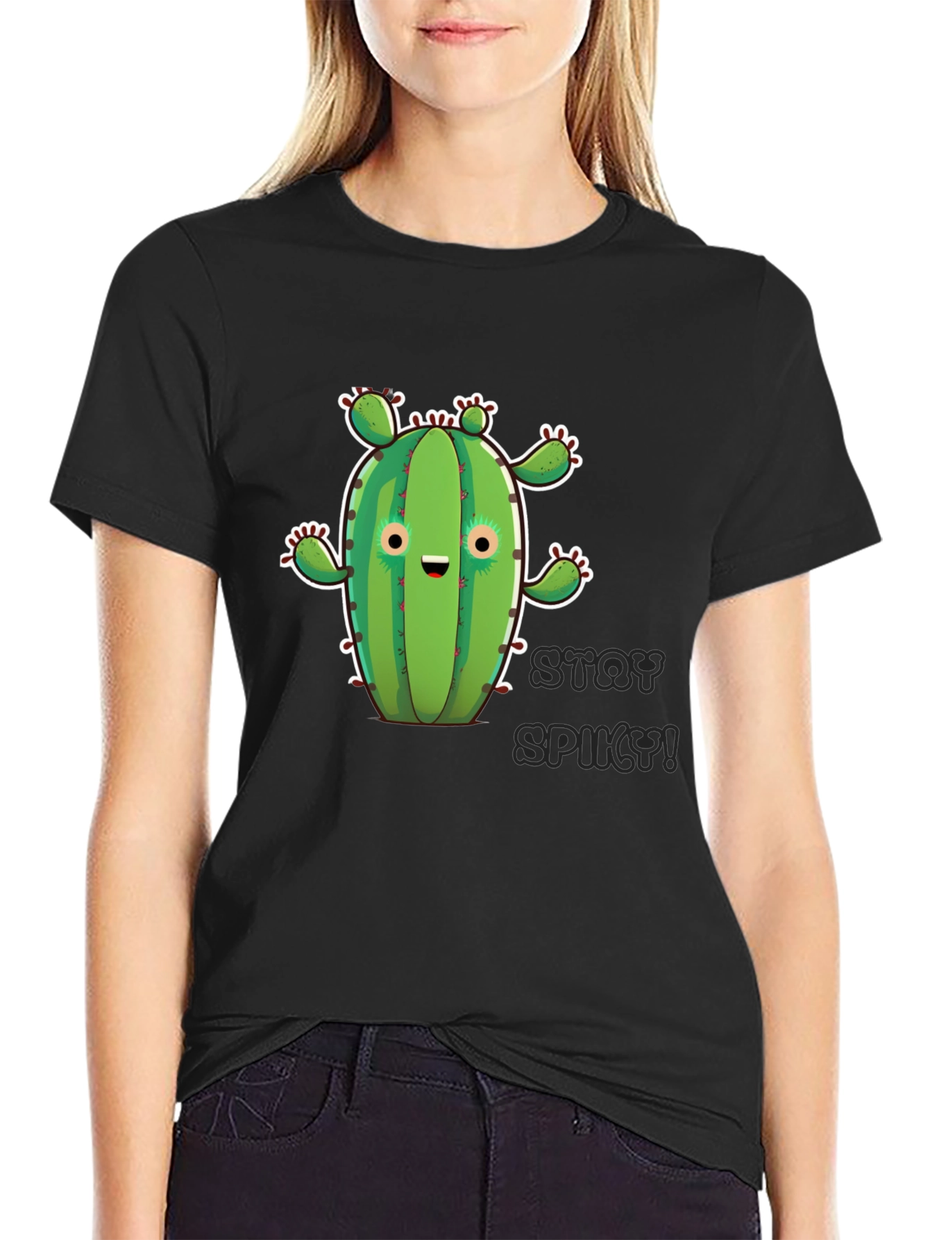 Stay Spiky Cactus Graphic T-Shirt - Black