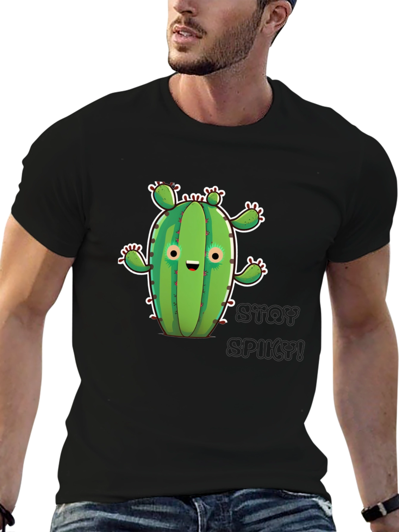 Stay Spiky Cactus Graphic T-Shirt - Black