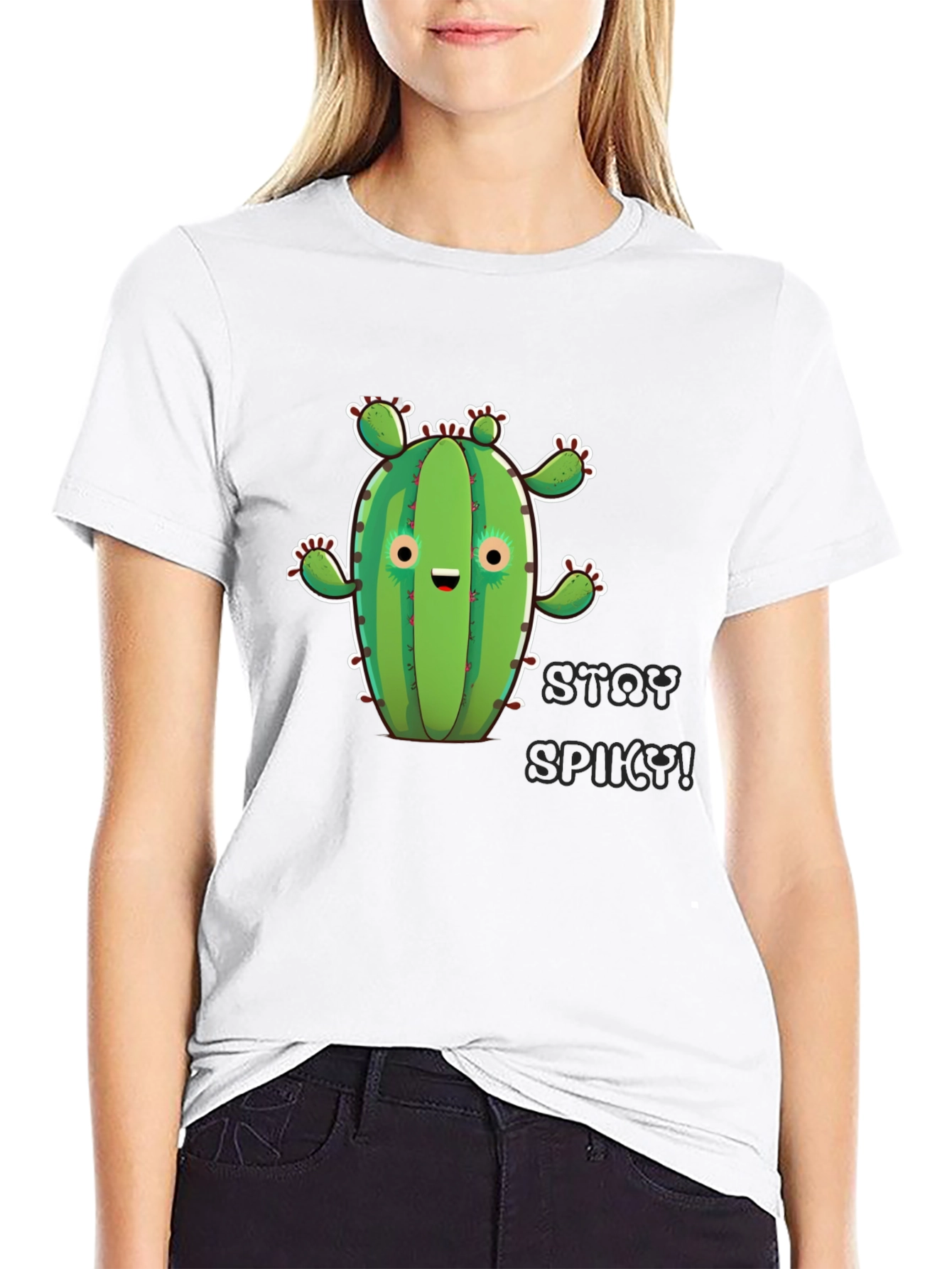 Stay Spiky Cactus Graphic T-Shirt - Black