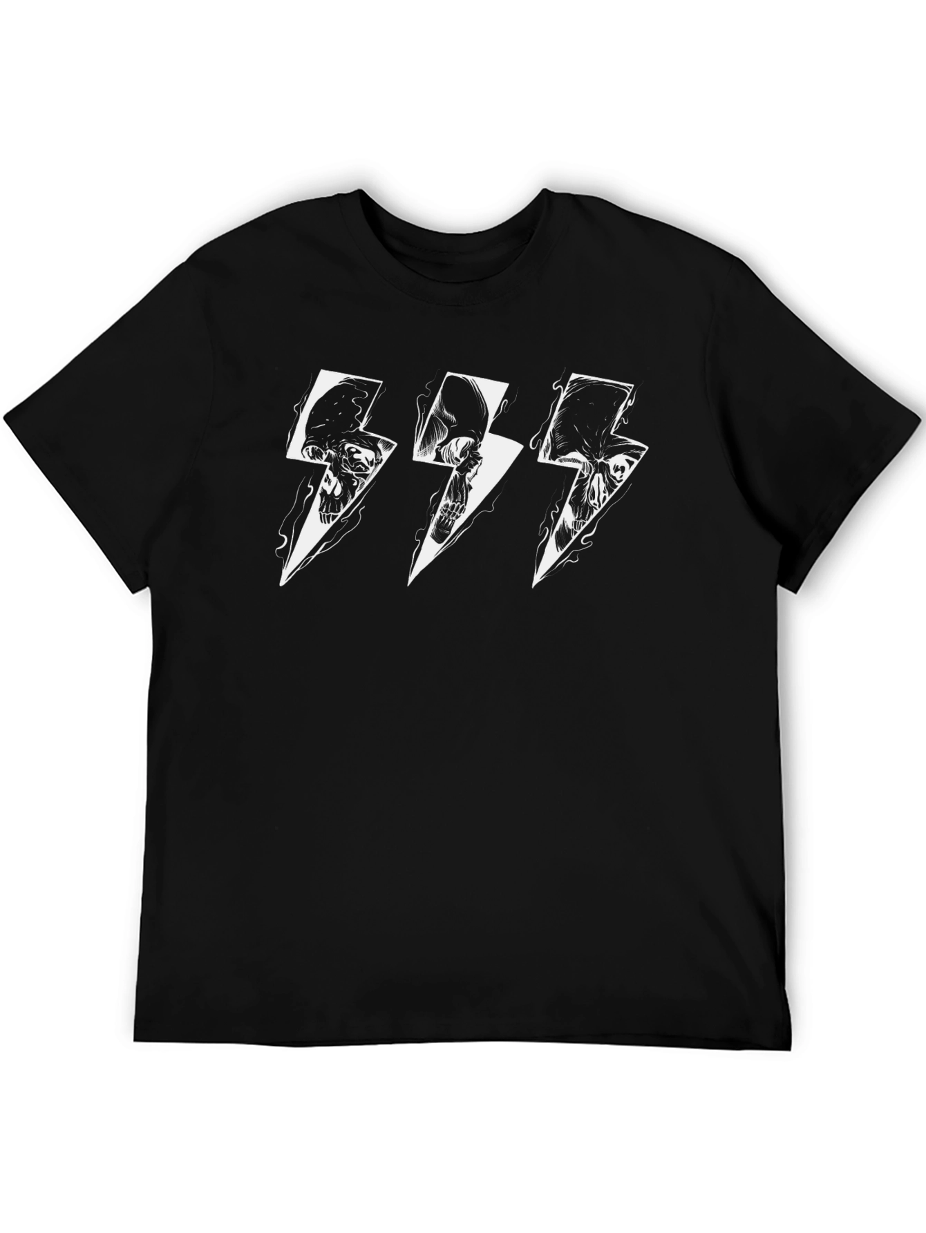 Skull Lightning Bolt Graphic Tee - Black Cotton T-Shirt