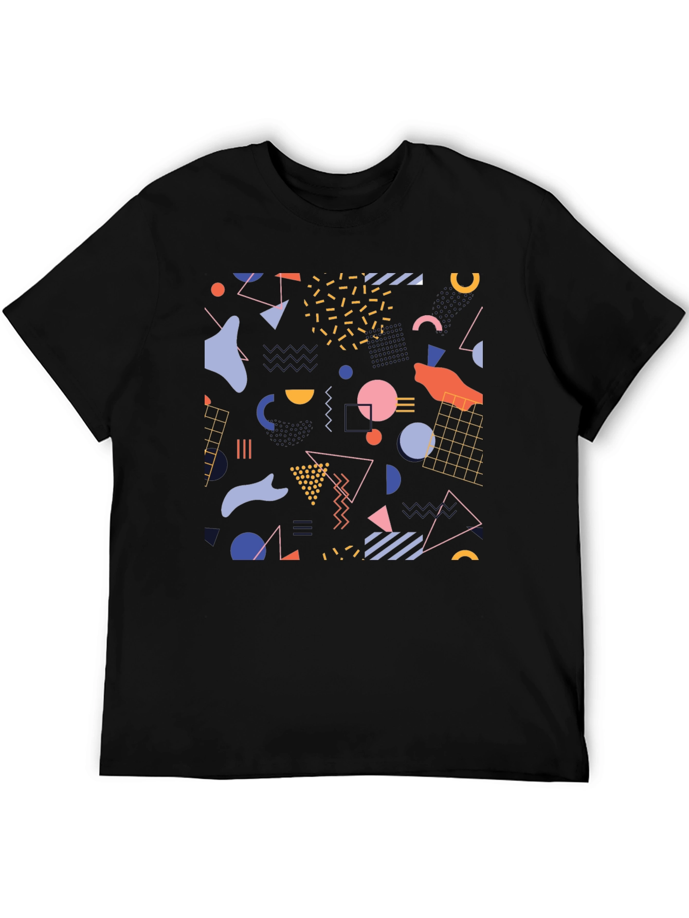 Retro Geometric Pattern Black T-Shirt