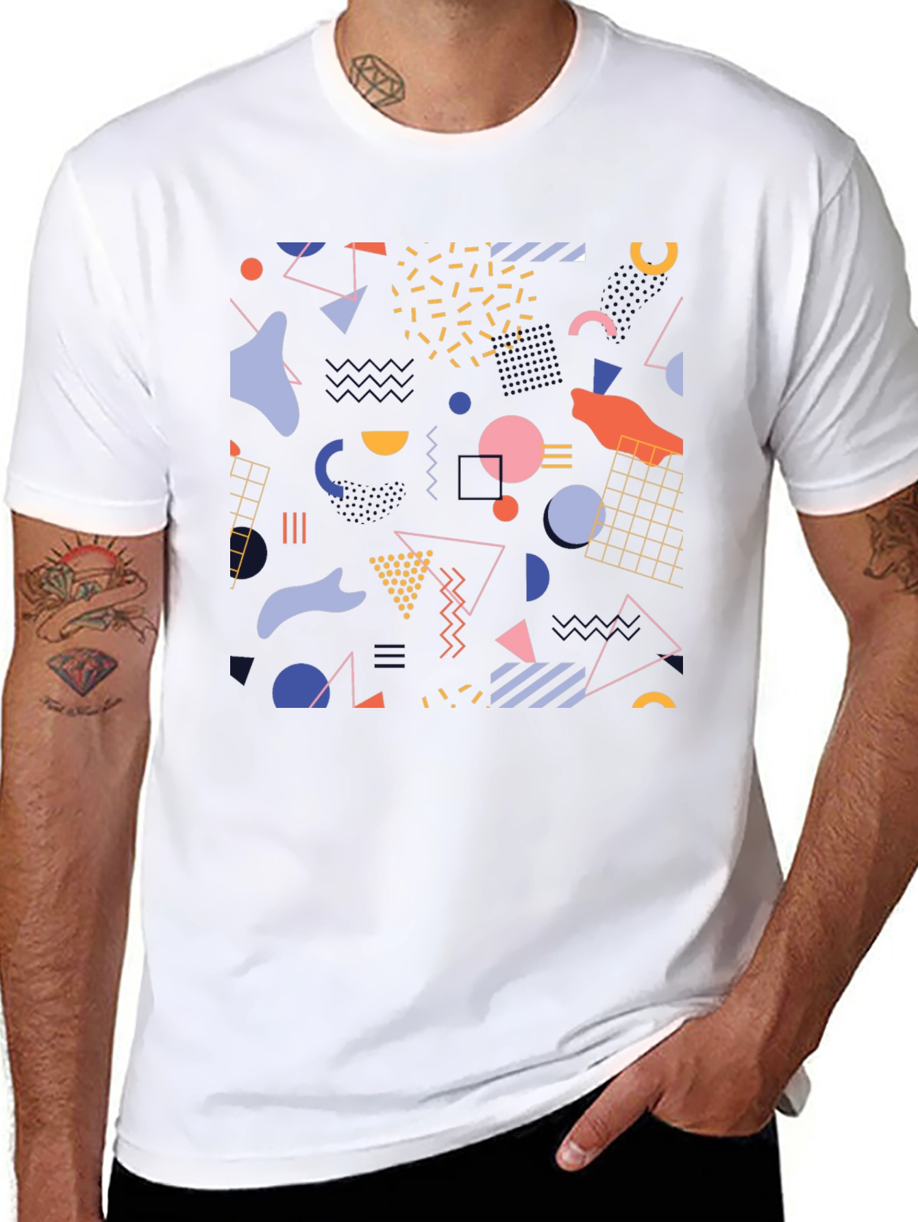 Retro Geometric Pattern Black T-Shirt